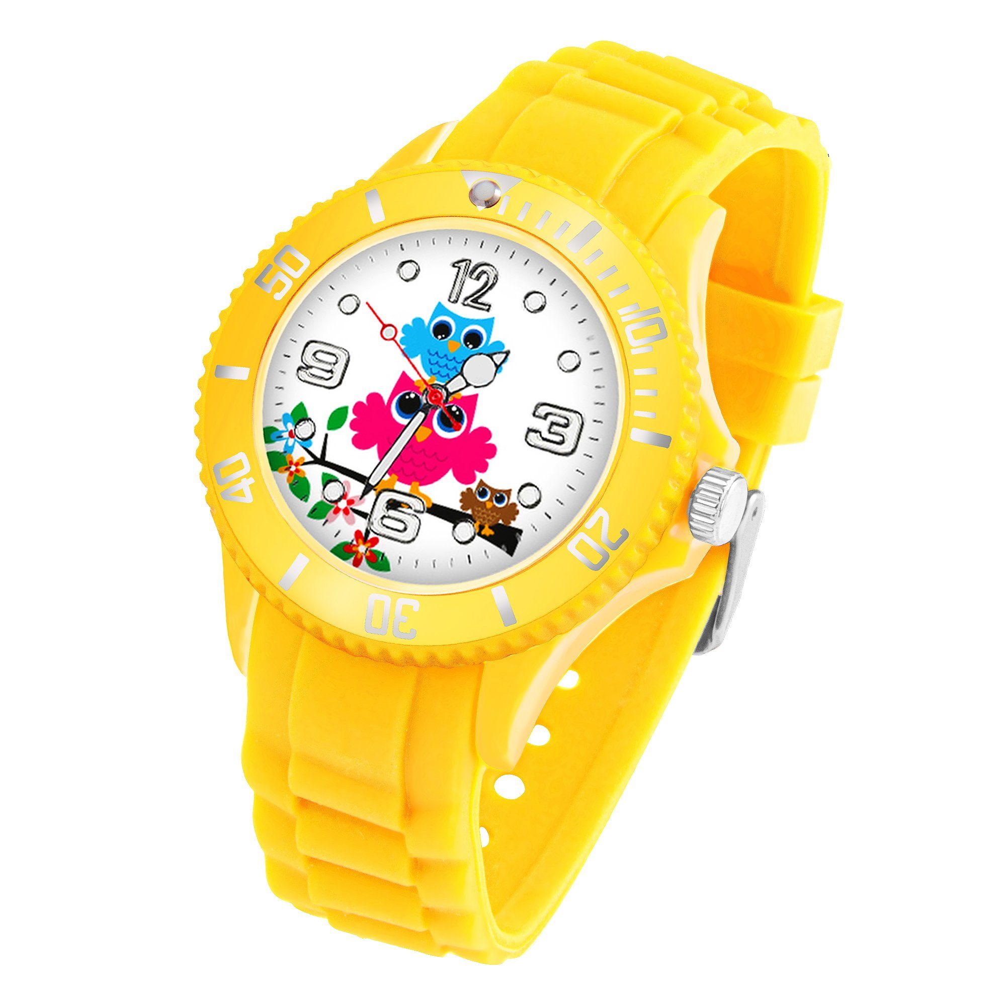 Taffstyle Quarzuhr Kinder Armbanduhr Silikon Eulen Analog Uhr Bunt, Mädchen Sportuhr Bunte Kinderuhr Farbige Lernuhr Eule Silikonuhr Süß
