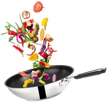 Tefal Pfannen-Set Jamie Oliver E30 Pfannen Set 20+24+28cm + Wok 28cm alle Herdarten, Edelstahl 18/10 (Inkl. 1 Wender & Filzschoner, Pfannenset mit Deckel, Bratpfannen Set, 7-tlg., Pfanne induktion, Pfannen für induktionsherd, Bratpfanne edelstahl), Ohne Fett / Öl braten, Säurebeständig, Hoher Rand, Backofenfest