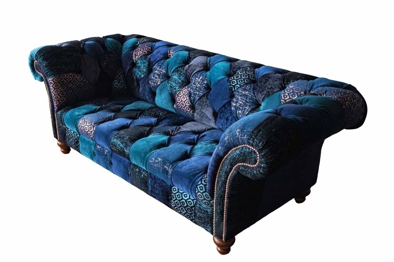 JVmoebel Sofa Blauer Bunter Chesterfield Dreisitzer Design Couch Textil Sofa, Made in Europe