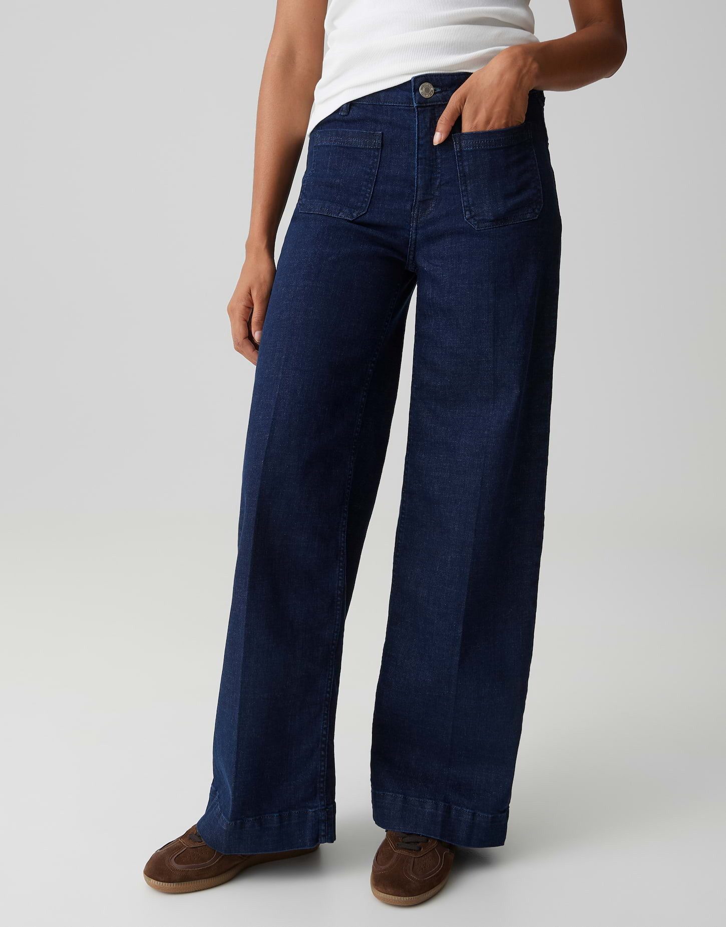 OPUS Palazzohose MIVA AUTHENTIC aus BCI Cotton Mix Mid Rise Sehr weiter Beinverlauf, fester Griff, leicht elastischer Stoff