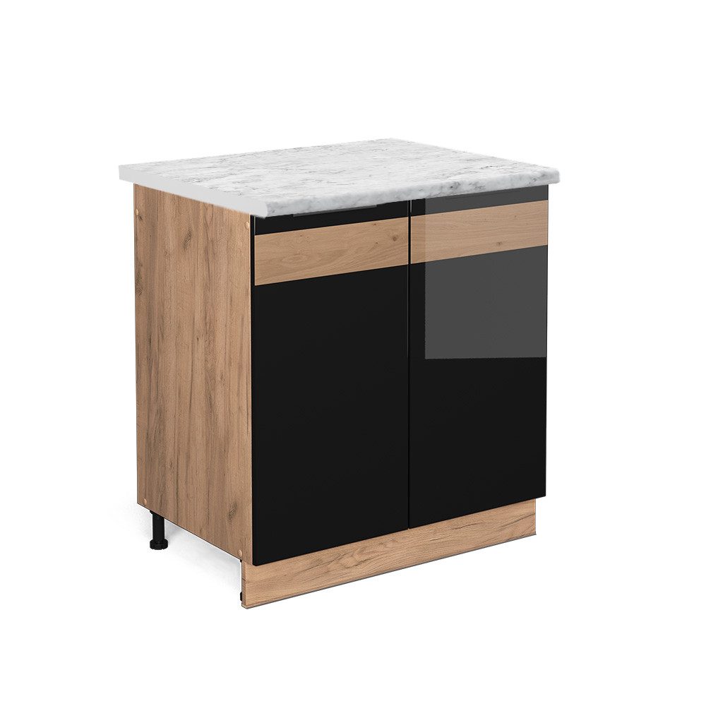 Vicco Spülenunterschrank Fame-Line, Schwarz Eiche hochglanz/Goldkraft günstig online kaufen