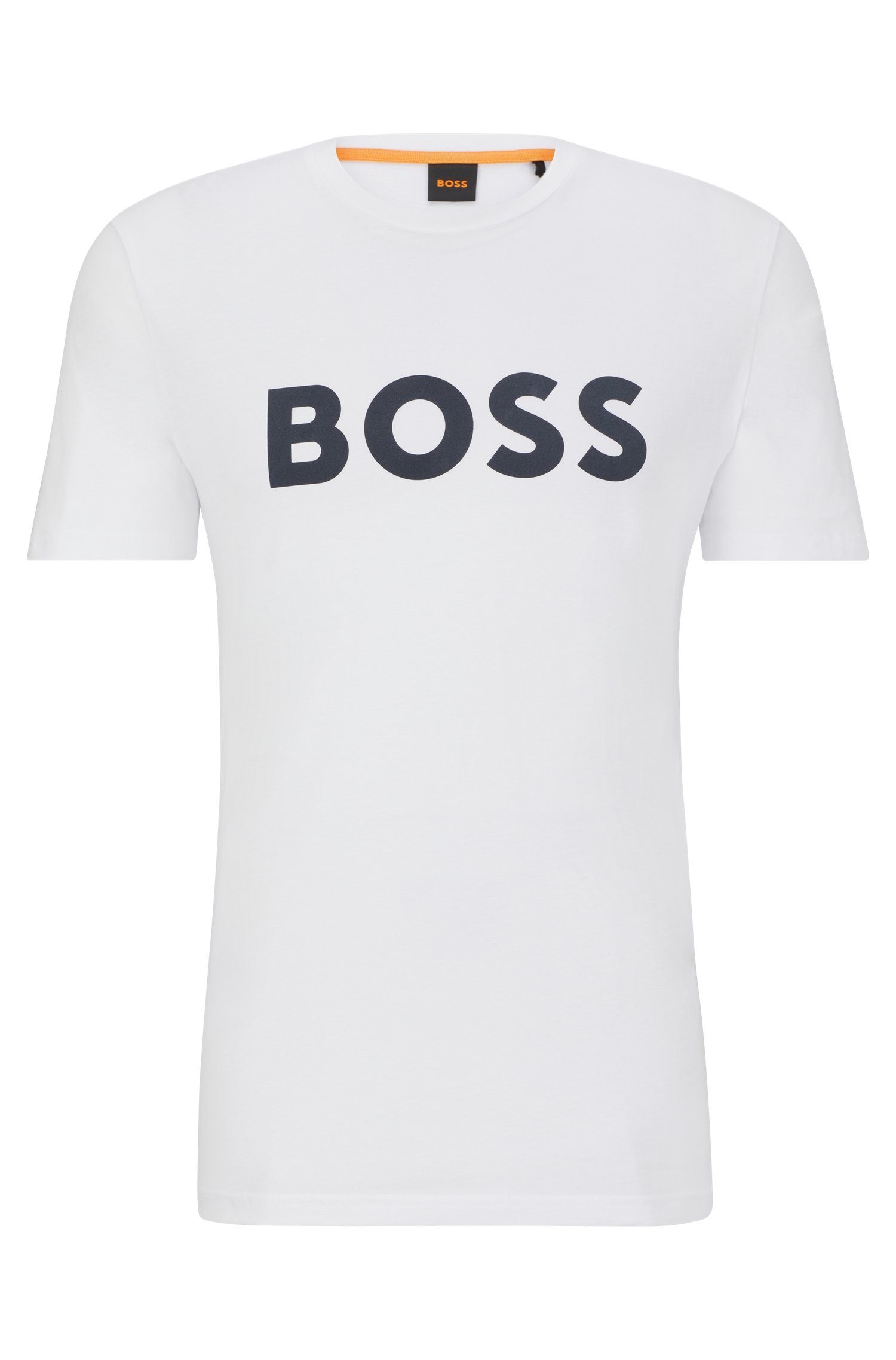 BOSS ORANGE T-Shirt Thinking 1 10246016 01 mit großem BOSS Druck auf der Brust White100