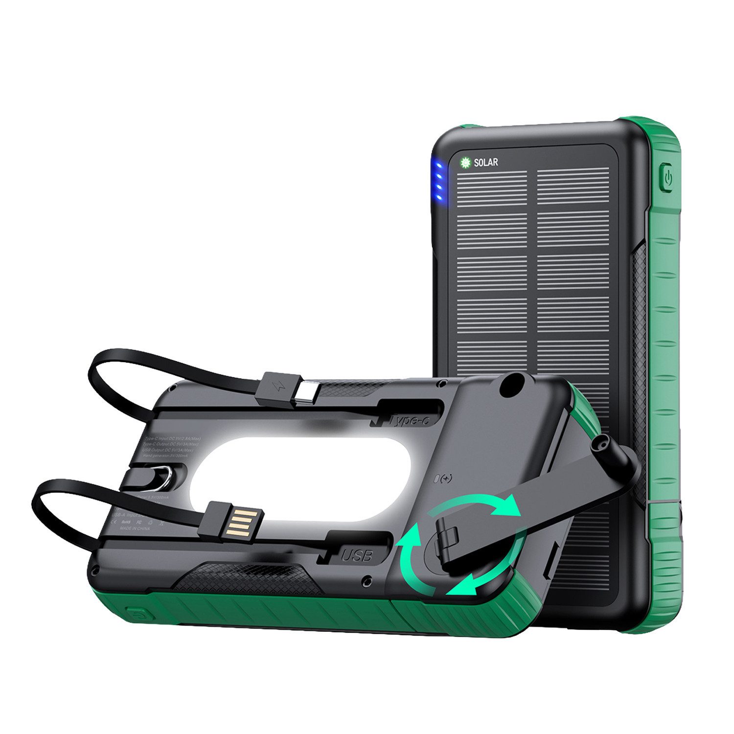 fontastic Crank Solar Powerbank 10000mAh Kurbel USB-C Outdoor Solar Powerbank