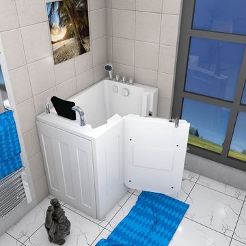 AcquaVapore Badewanne Sitzbadewanne Senioren Wanne Sitzwanne mit Tür S08-TH-C 110x68cm, mit Fußgestell und Ablaufarmatur