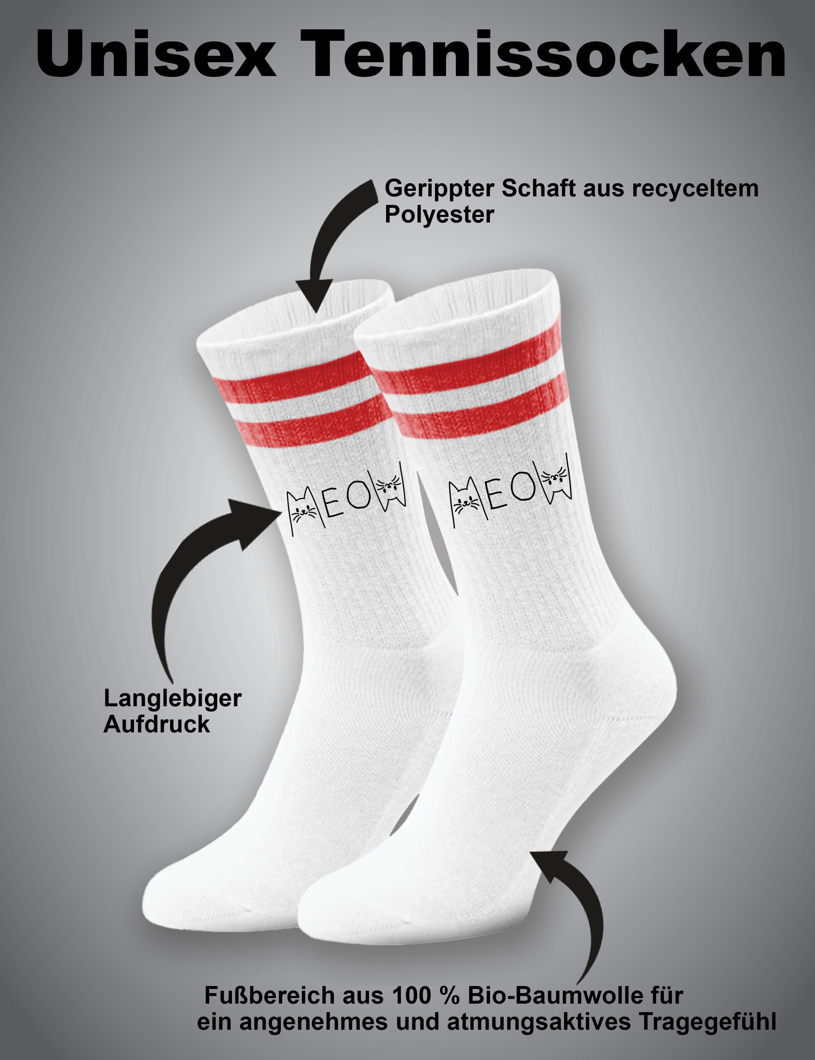 Youth Designz Tennissocken Unisex Socken "Meow Katze" Aufdruck lustig Geschenk Statement mit verstärkter Verse und Zehenbereich