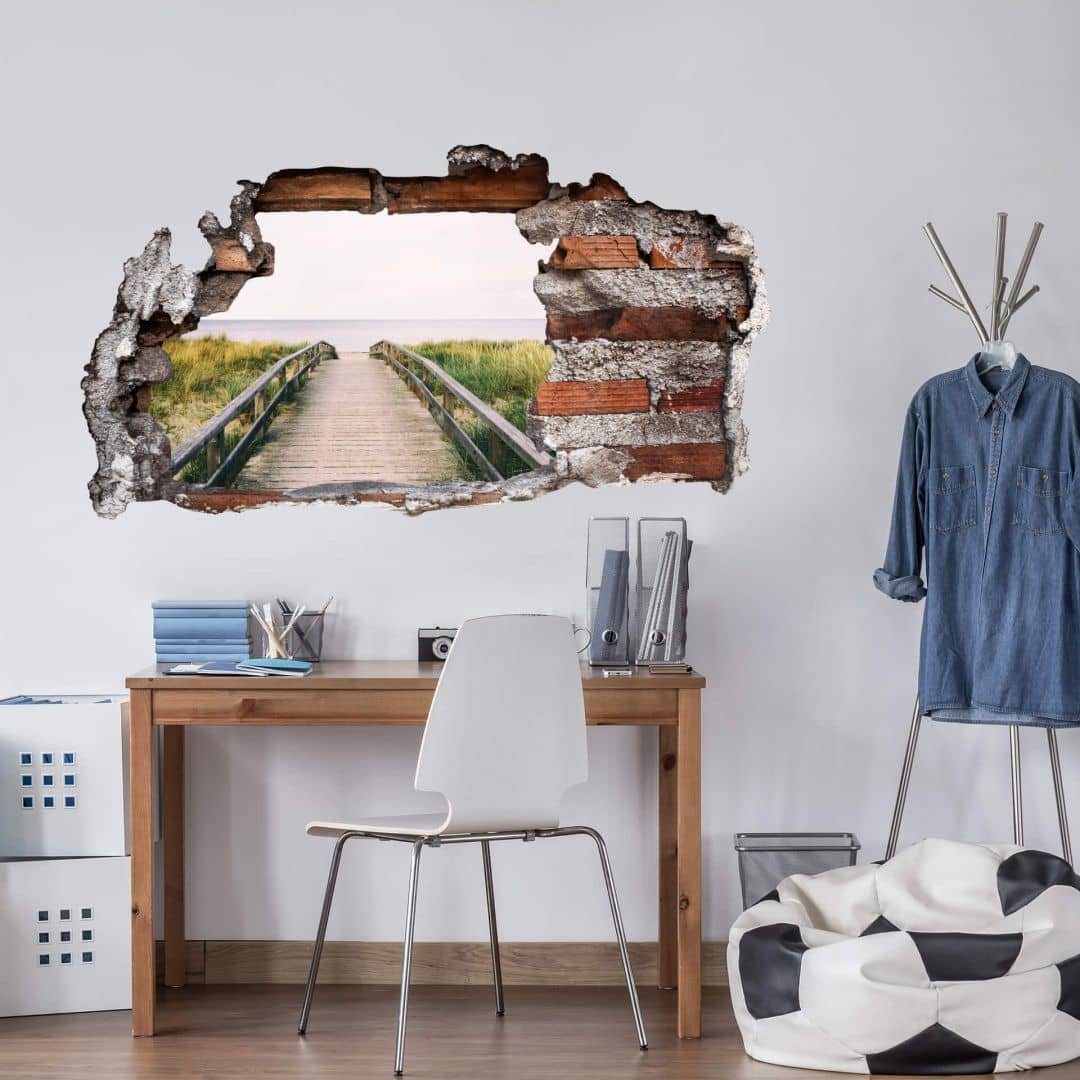 K&L Wall Art Wandtattoo 3D Natur Mauerdurchbruch Strand Motivationssticker selbstklebend (Klebebilder für Wohnzimmer und Flur, lokal hergestellt in Berlin), moderne 3D Wandsticker mit Natur-, Urlaubs- und Landschaftsmotiven