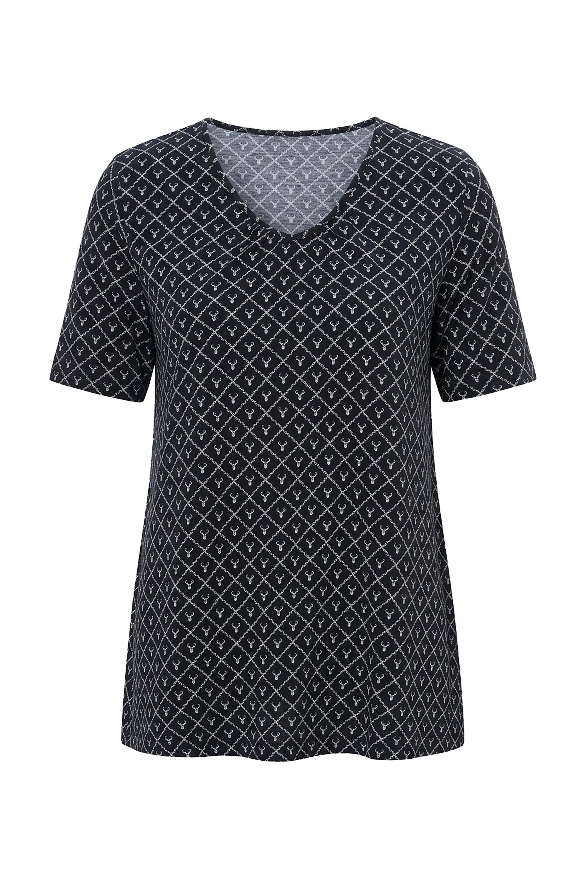 Ulla Popken T-Shirt T-Shirt Hirschgeweih A-Linie V-Ausschnitt Halbarm