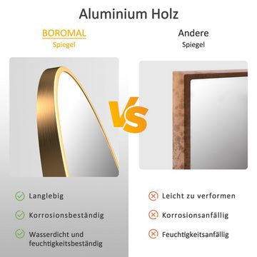 Boromal Badspiegel Rund Spiegel 60cm 50cm Wandspiegel Gold Schwarz (Badezimmerspiegel, 1-St., mit Alu Mteall Rahmen), mit explosionsgeschützte membran