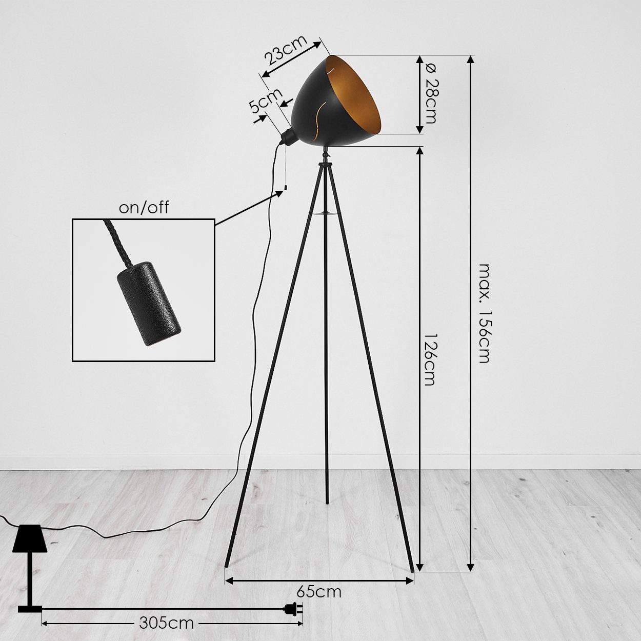 Stand hofstein Lichteffekt Zimmer Wohn Boden Stehlampe Steh schwarz/Gold Leuchten Lampen