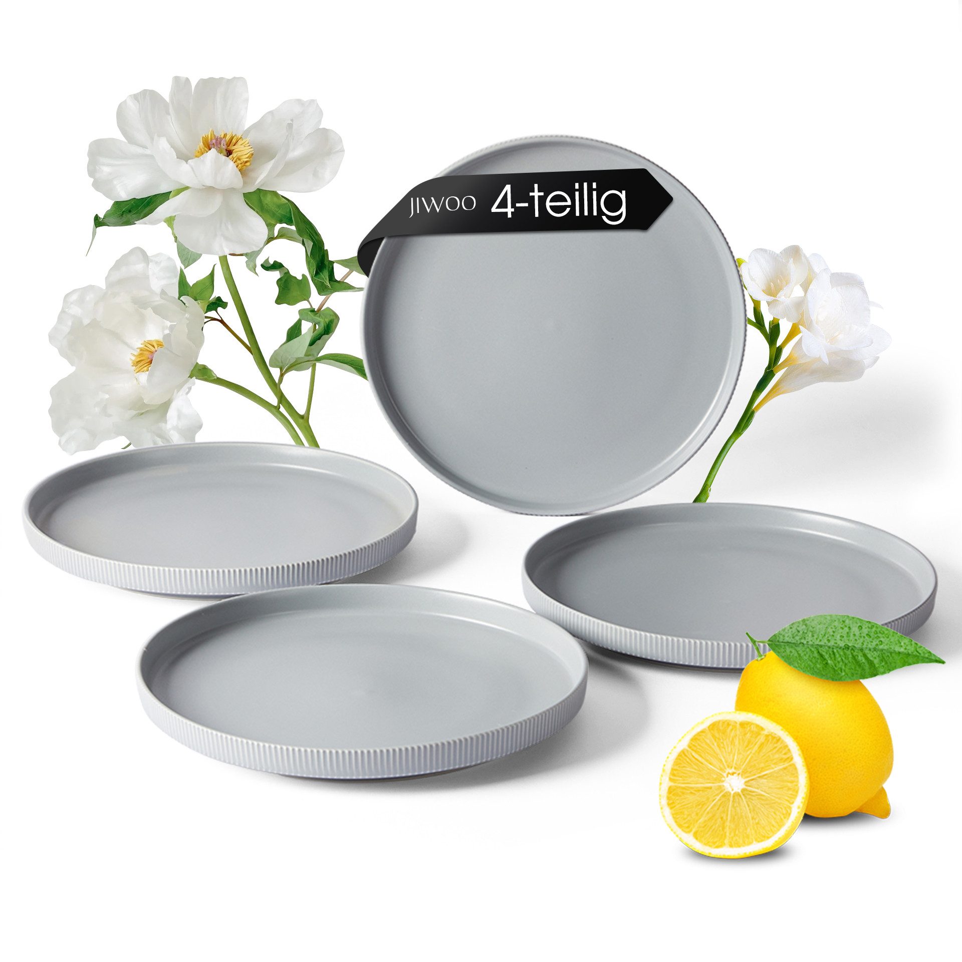 JIWOO Тарелки 4er,Ø21.3cm,Salatteller,Dessertteller,Vorspeisenteller,Brotteller, (4 St), Keramik,Mattglas,Mikrowellen-und spülmaschinenfest,Stapelbares,Ø21.3cm