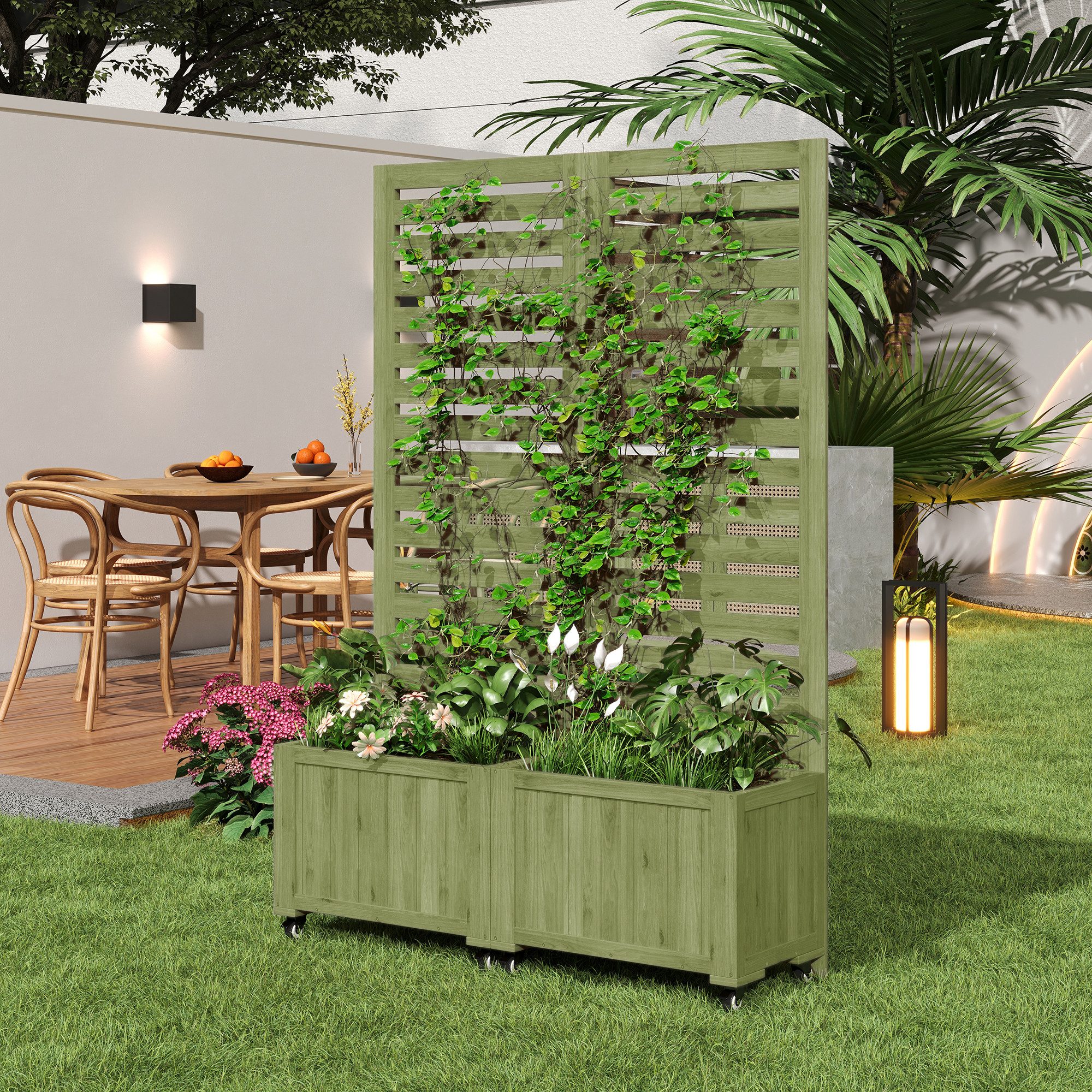 CHICFURN Pflanzkübel mit Spalier als Kletterhilfe (Pflanzkübel, Outdoo Pflanzgefäß, Blumenkasten Pflanzkasten, 1 St., Outdoo Pflanzgefäß mit Klapp- & Universalrädern), Für Garten, Hof & Terrasse