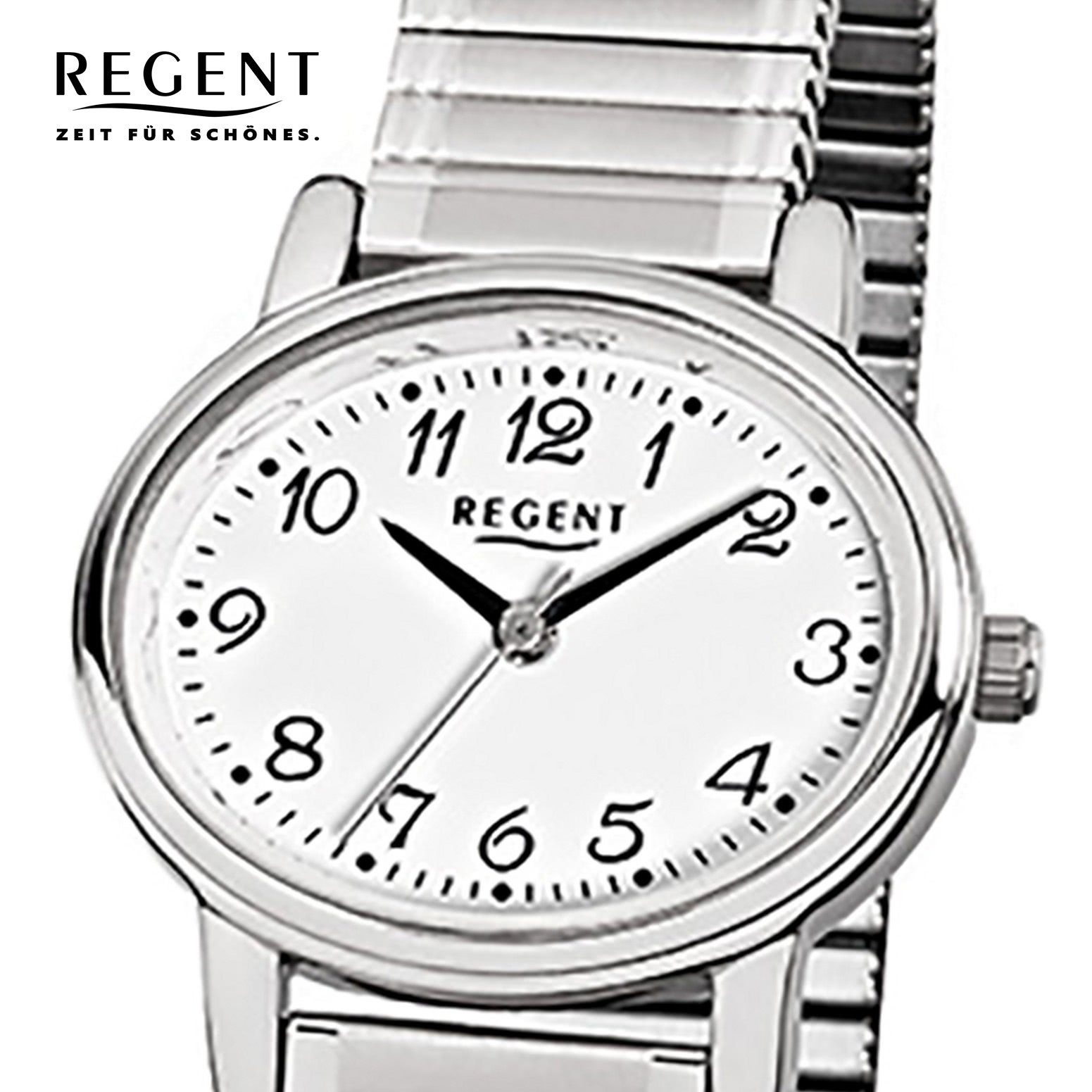Armbanduhr Regent Analog Damen (ca. 30x25mm), Regent F-891, Edelstahlarmband klein oval, Quarzuhr silber Damen-Armbanduhr