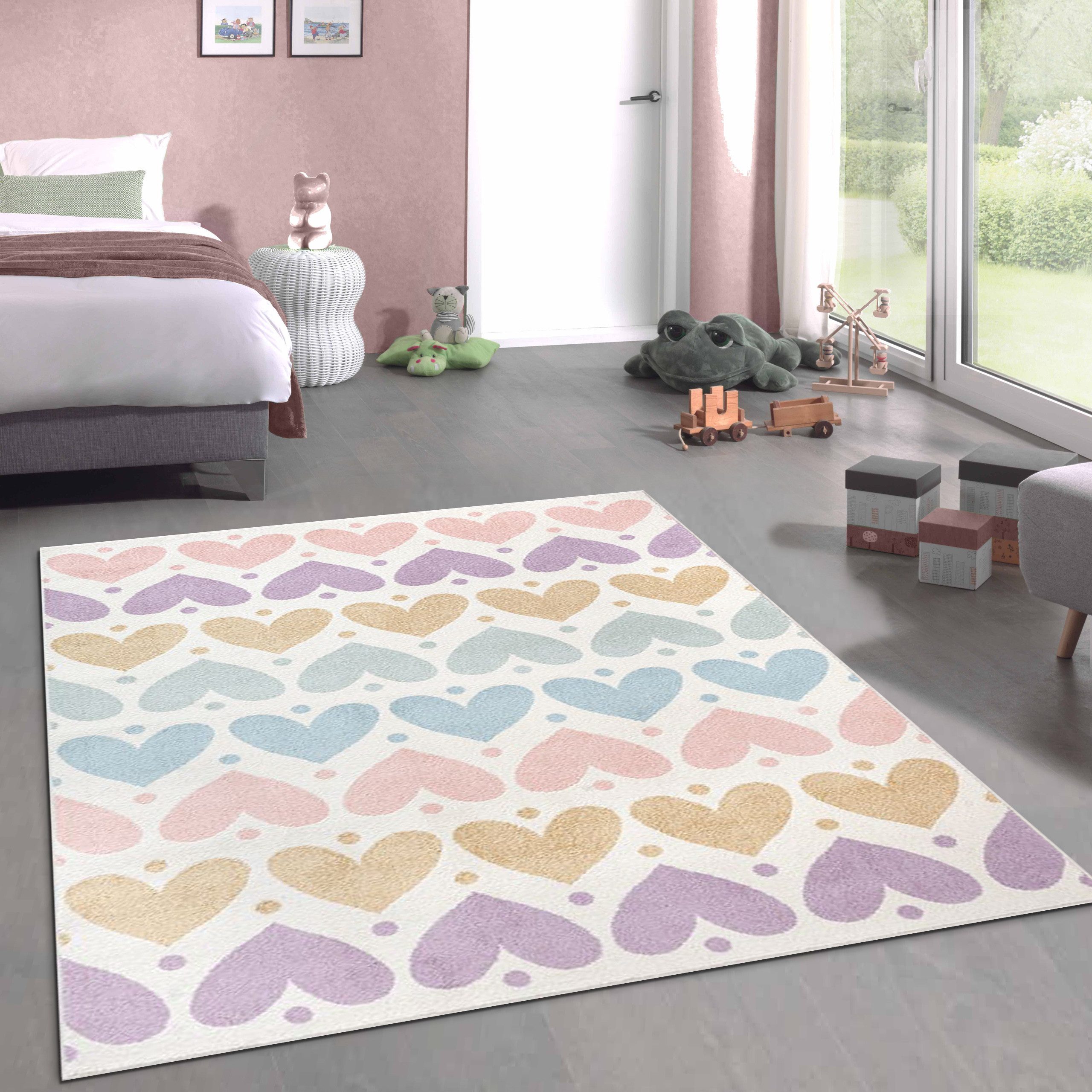 Carpetia Teppich Kinderzimmerteppich mit Pastell-Herzen – günstig online kaufen