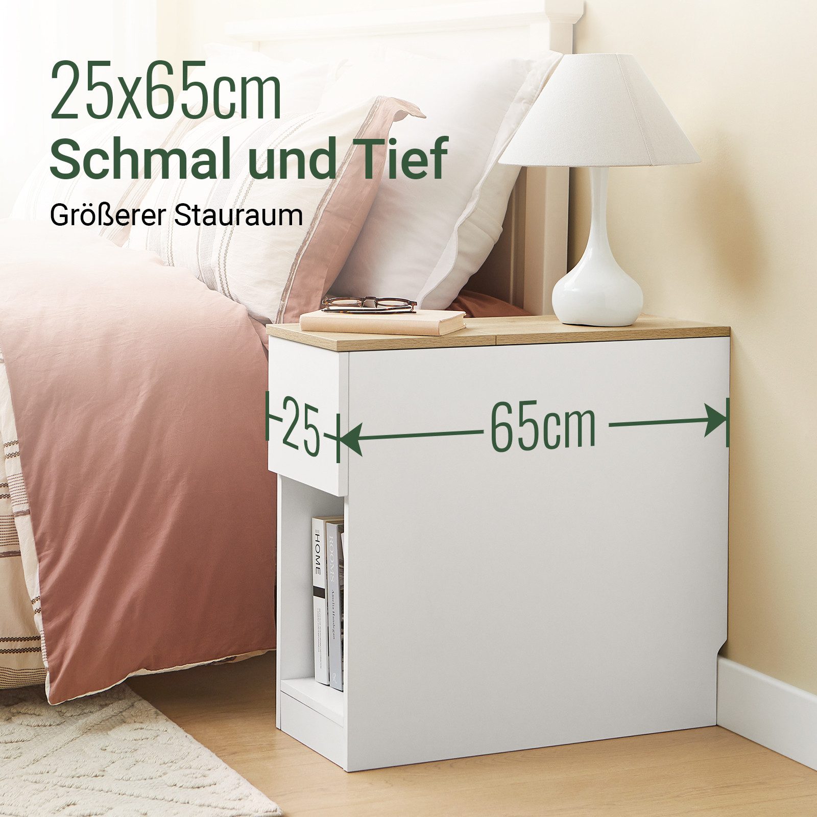 SoBuy Nachttisch FBT162, Nachtkommode, mit Stauraumregal und Schubladen, schmal, (1-St), Beistelltisch schmal, Nachtschrank Sofatisch, offenes Fach