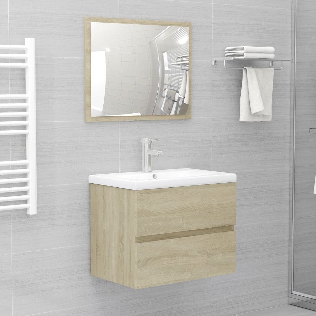 vidaXL Badezimmerspiegelschrank Waschbeckenunterschrank Einbaubecken Holzwerkstoff Sonoma Eiche (1-St) Sonoma-Eiche