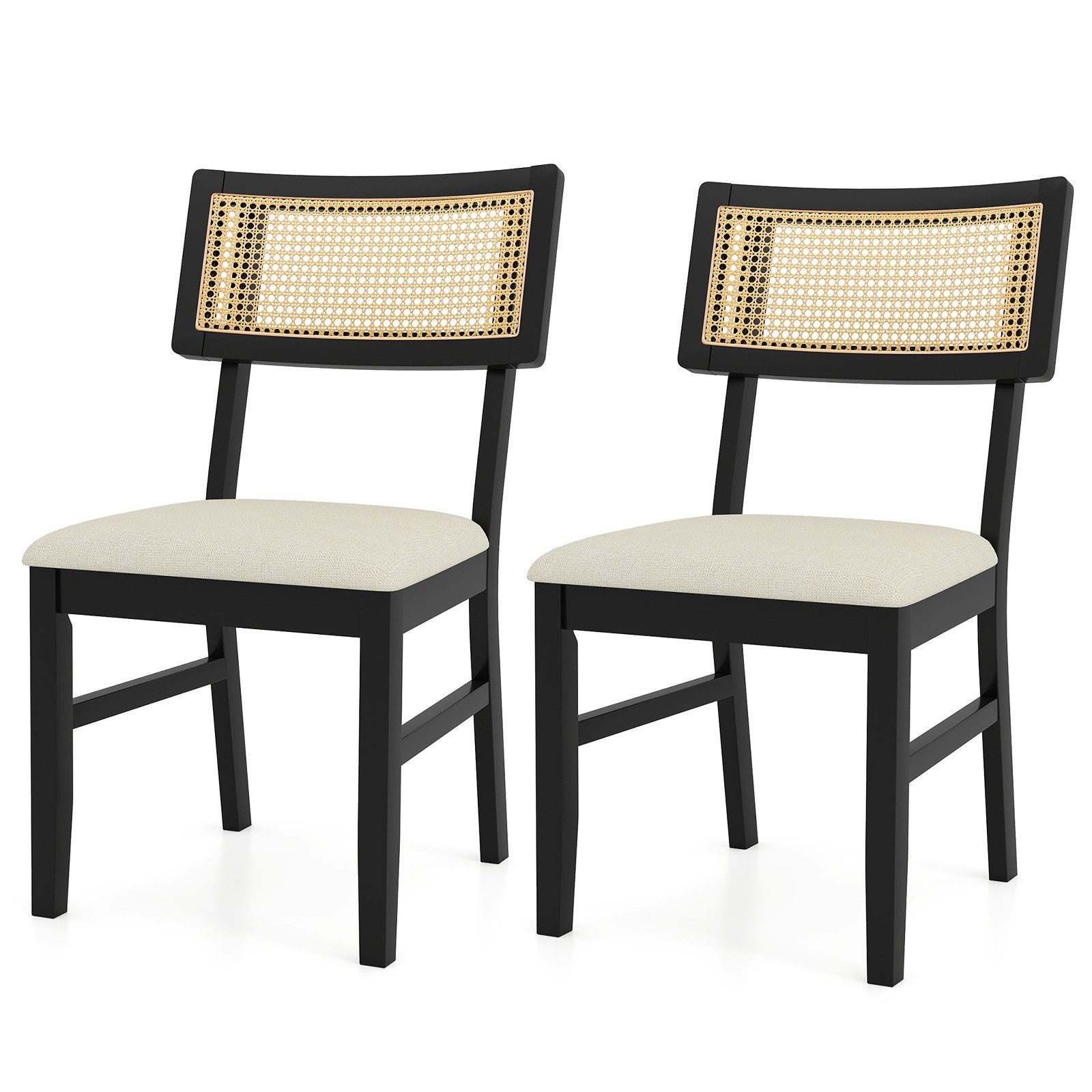 KOMFOTTEU Esszimmerstuhl (2er Set), Küchenstühle mit Rückenlehne aus Rattan, bis zu 180 kg