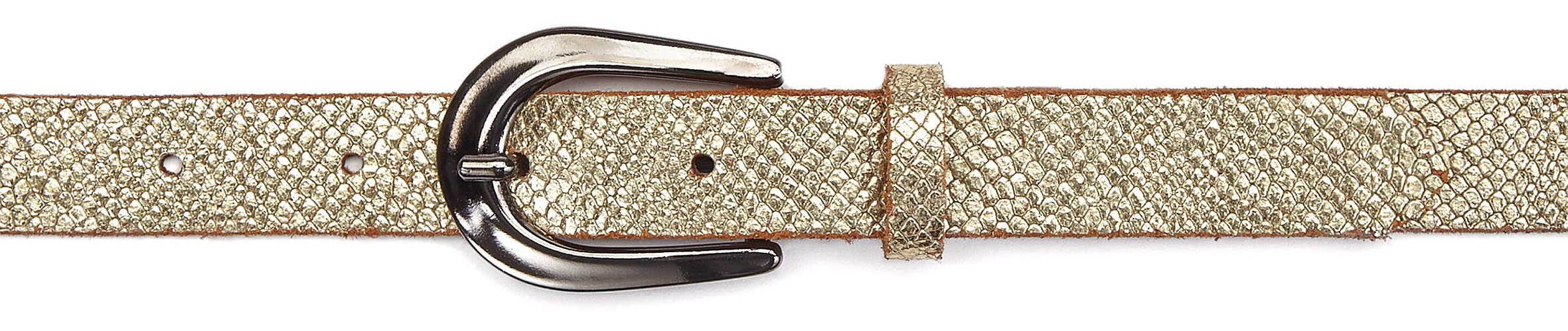 LASCANA Hüftgürtel Ledergürtel, schmaler Gürtel, Anzuggürtel aus Leder in Metallic-Snake-Optik für Hosen, Jeans & Kleider
