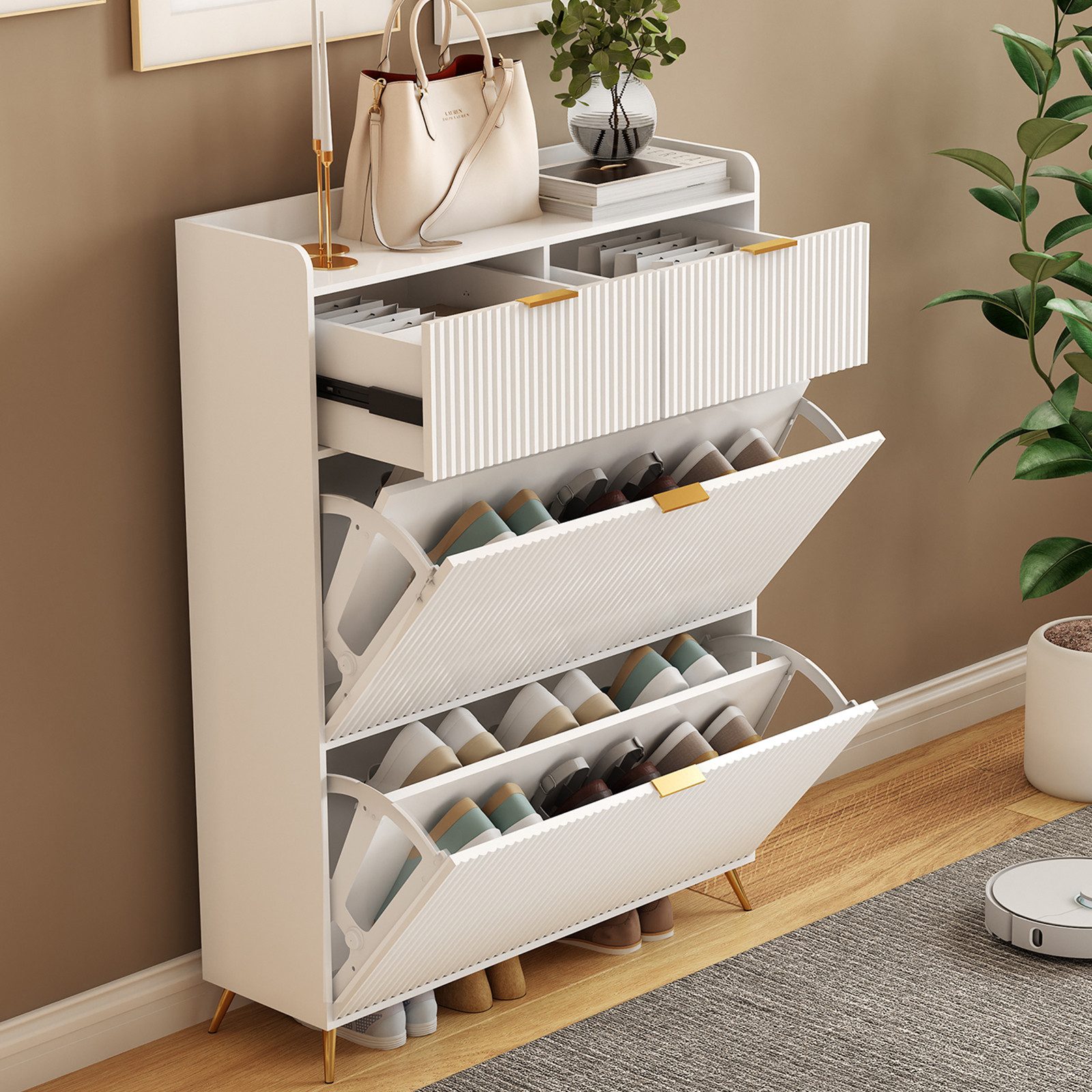 FUROKOY Schuhschrank Schuhkipper,Schuhregal schmal mit Metallfüßen für Wohn günstig online kaufen