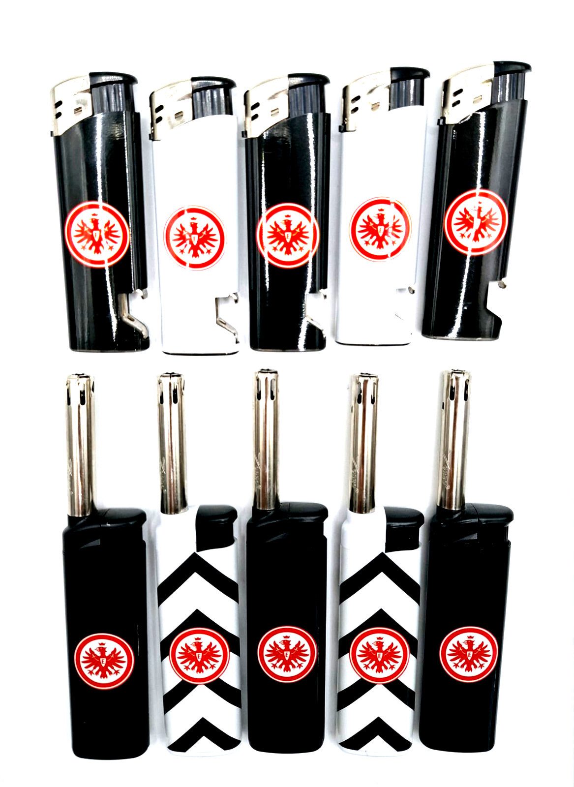 Eintracht Frankfurt Feuerzeuge 5x Gasfeuerzeug oder Stabfeuerzeuge für Grill Fussball Geschenkidee (10-St), SGE Fussball Fanartikel