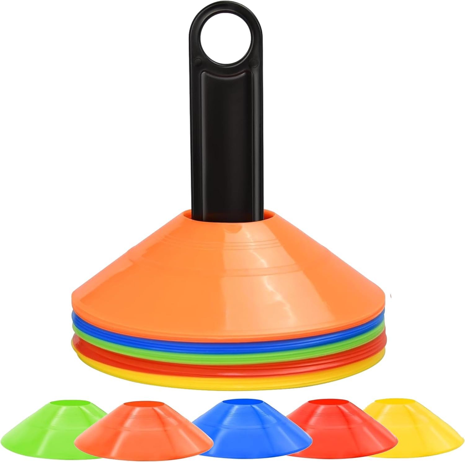 Trainingshilfe 25 Markierungshütchen Slalom Hütchen Kegel für Fußball, Leichtathletik