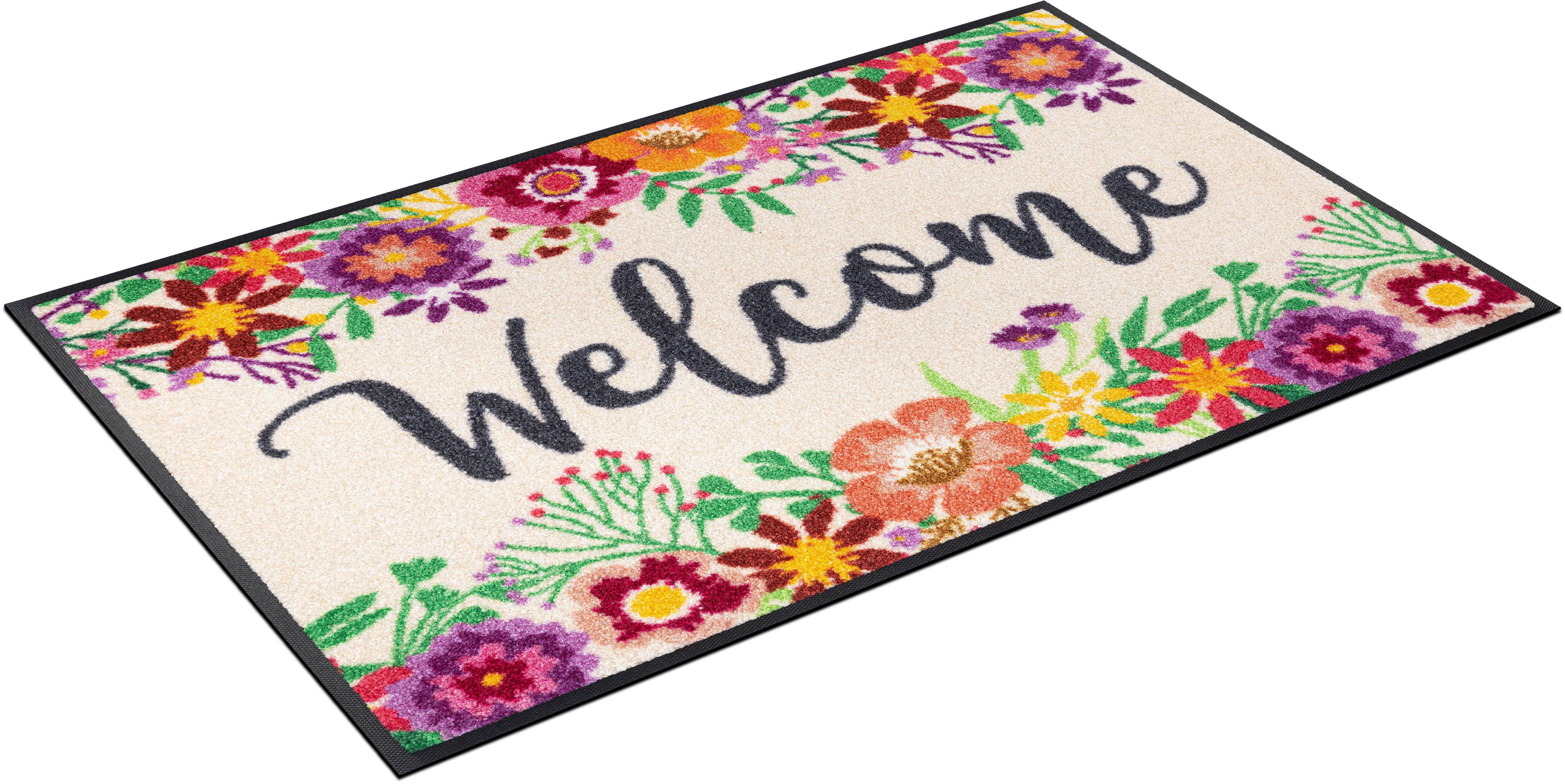 Fußmatte Welcome Blooming, wash+dry by Spruch, mit rechteckig, Höhe: 7 Kleen-Tex, mm, rutschhemmend, waschbar Schmutzfangmatte