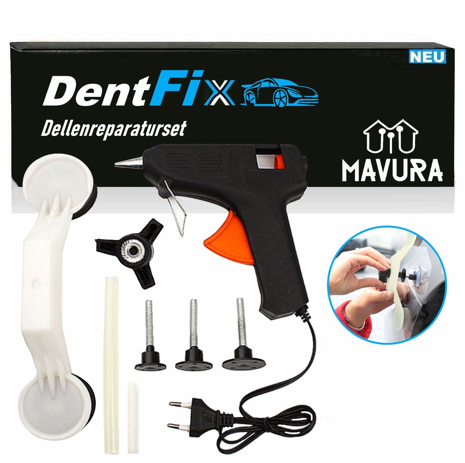 Set Auto Dellenreparaturset MAVURA Dellenlifter Beulen, DentFix KFZ Werkzeug Ausbeulwerkzeug Reparatur-Set Beulenreparatur