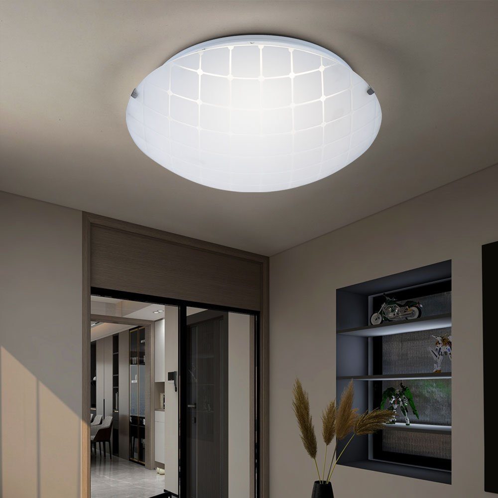 Glas LED-Leuchtmittel Leuchte Decken Globo Zimmer fest Deckenleuchte, Warmweiß, LED LED Wohn Chrom Strahler verbaut, Beleuchtung