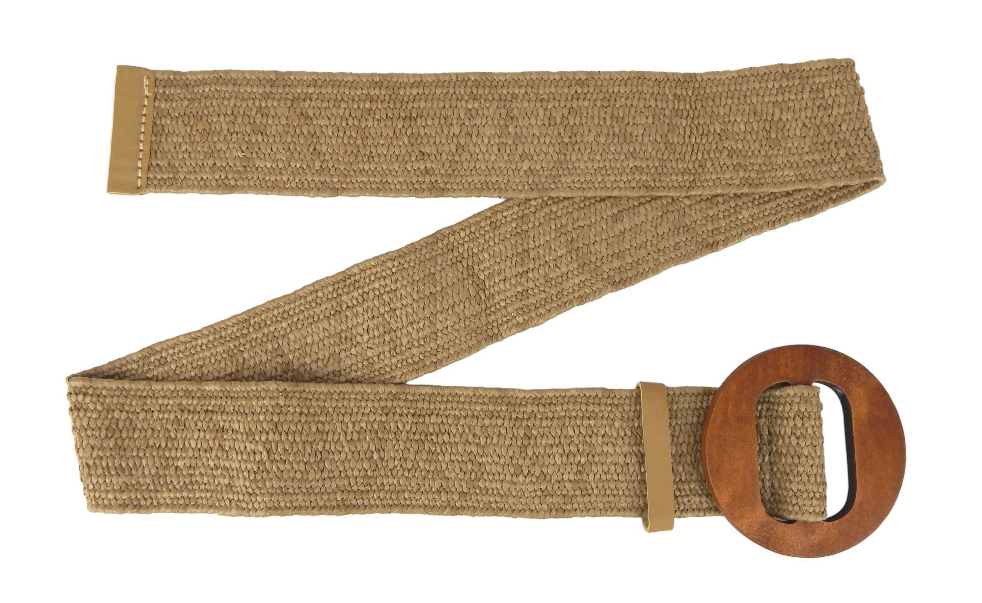 Ella Jonte Flechtgürtel Stretchgürtel mit Holzschnalle im Boho Ibiza Style dehnbar