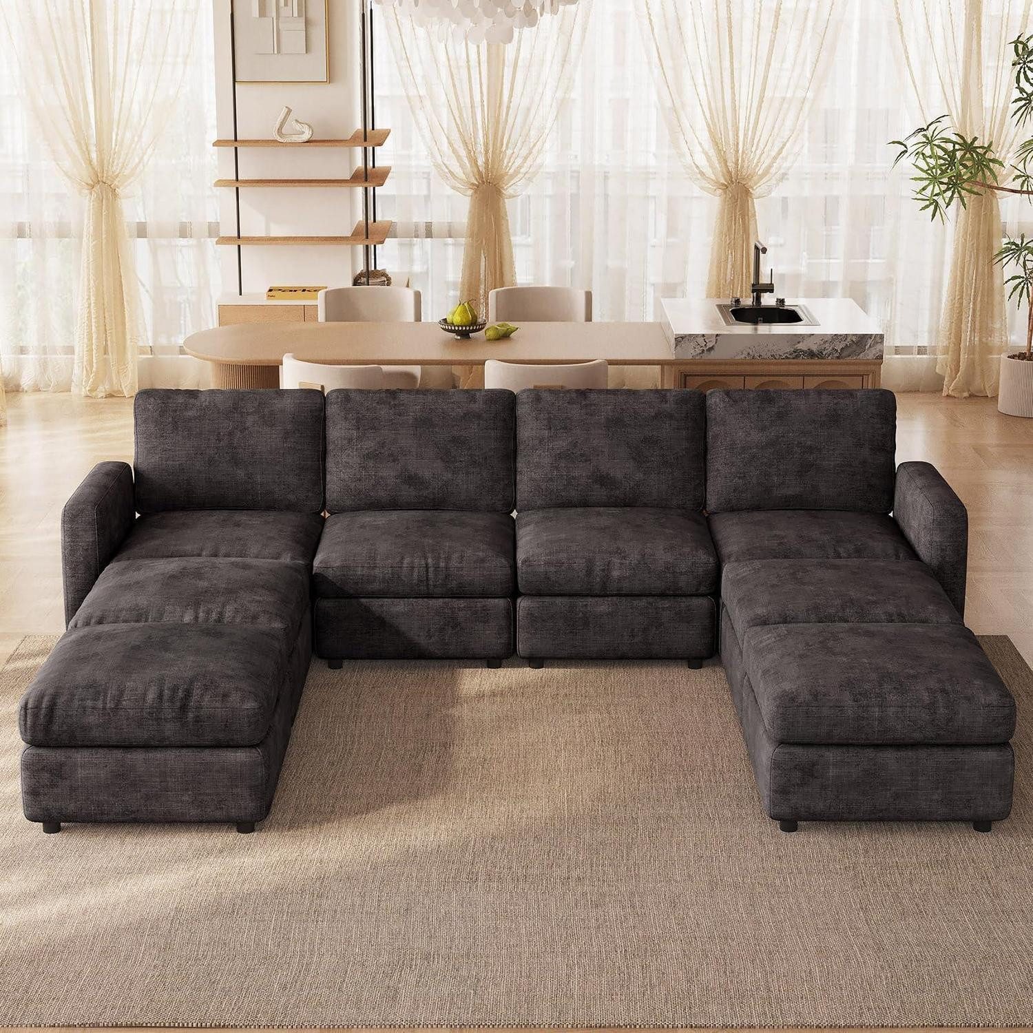 LuxusKollektion Ecksofa Sofa Modulares Eckcouch 8 Sitzplätze 4 Sitze und 4 Ottomanen