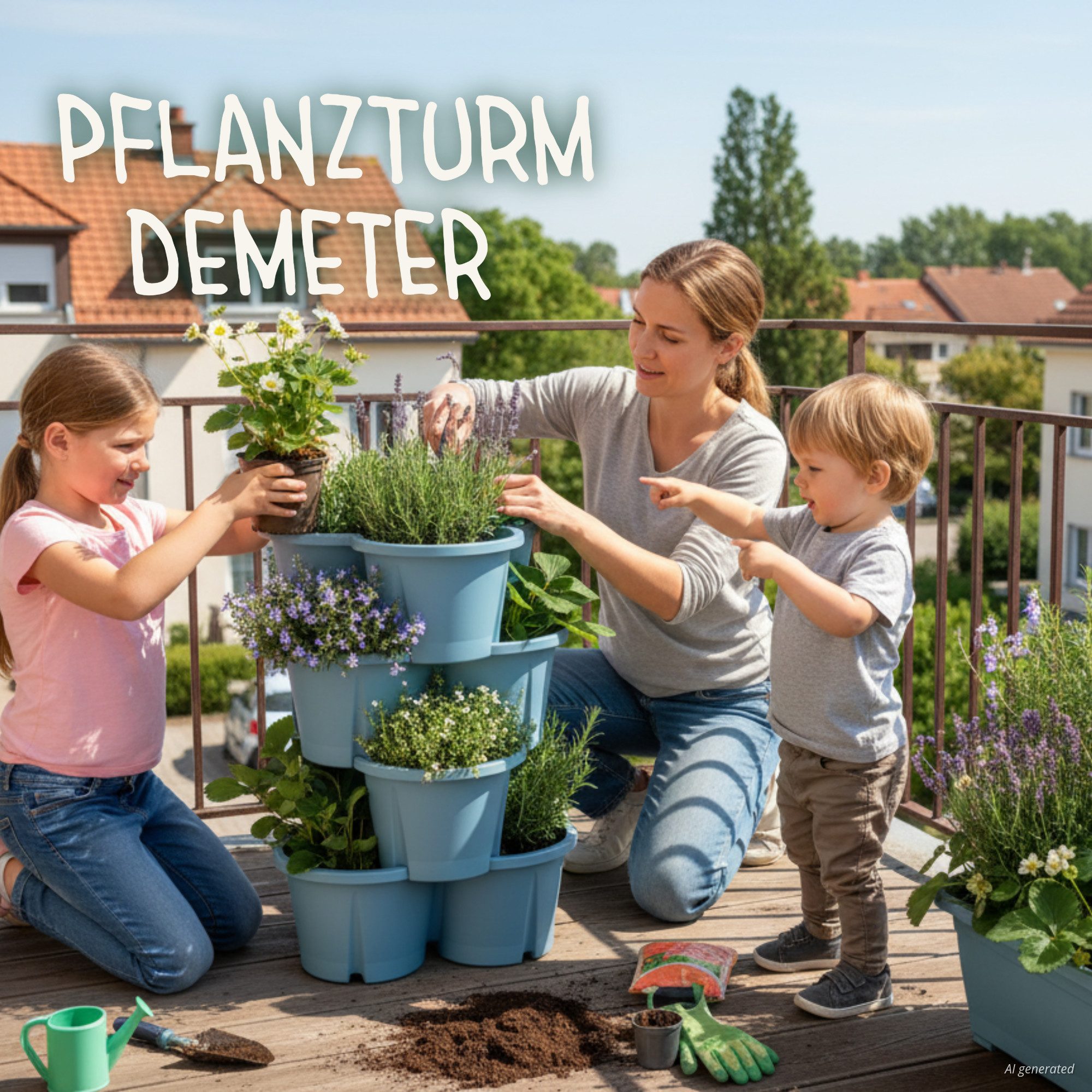 KHW Pflanzkübel Pflanzturm Demeter (Set, 4 St), Vertikales Gärtnern auf kleinstem Raum, verschiedene Farben