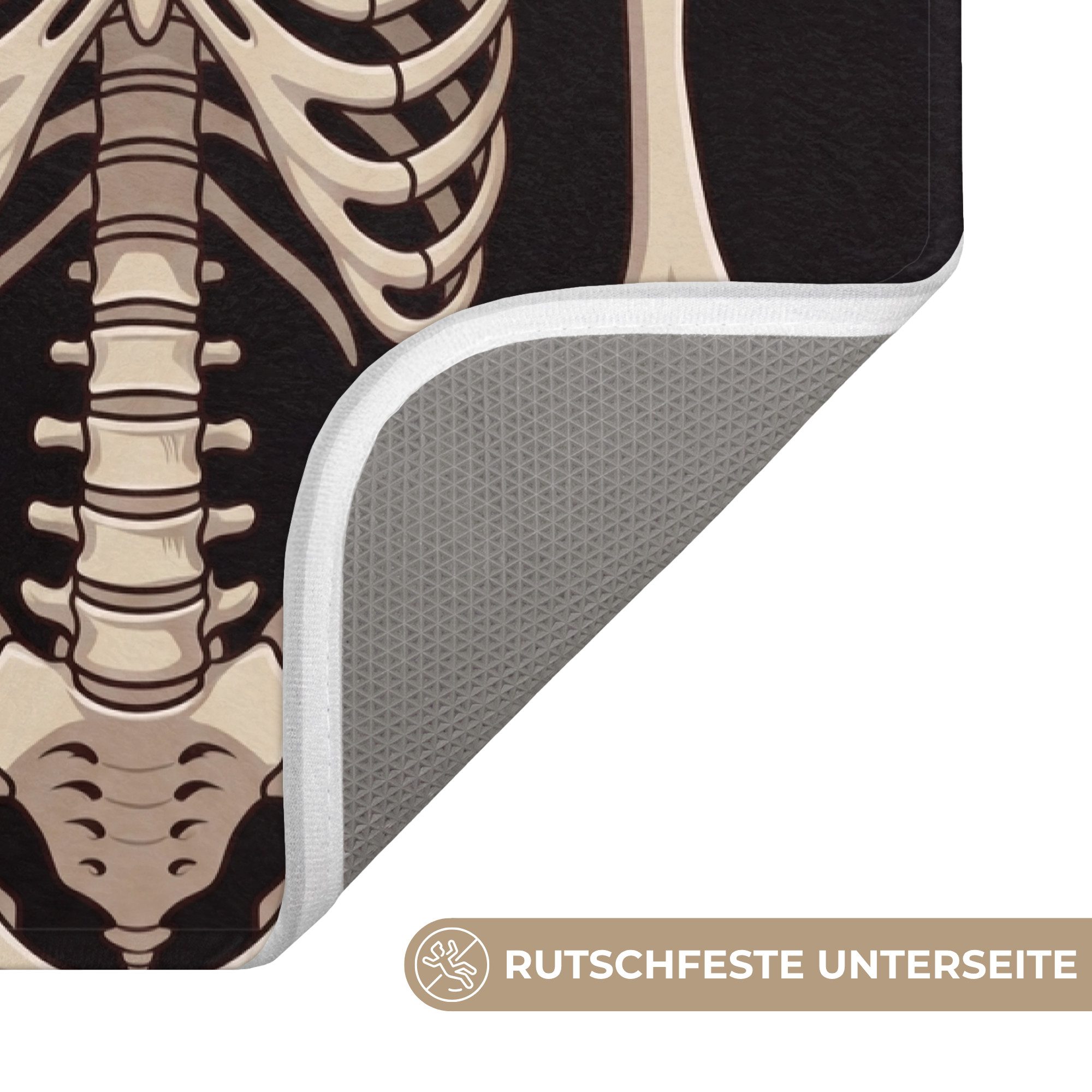 OnlyWow WC-Vorleger Skelett - Frieden - Schwarz, Höhe 10 mm, Polyester, Rechteckig, WC Teppich, Toilettenvorleger, Toilettenteppich, Badematte 40x60 cm