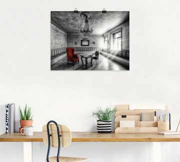 Artland Wandbild Lost Place - Roter Sessel, Architektonische Elemente (1 St), als Alubild, Outdoorbild, Leinwandbild, Poster, Wandaufkleber