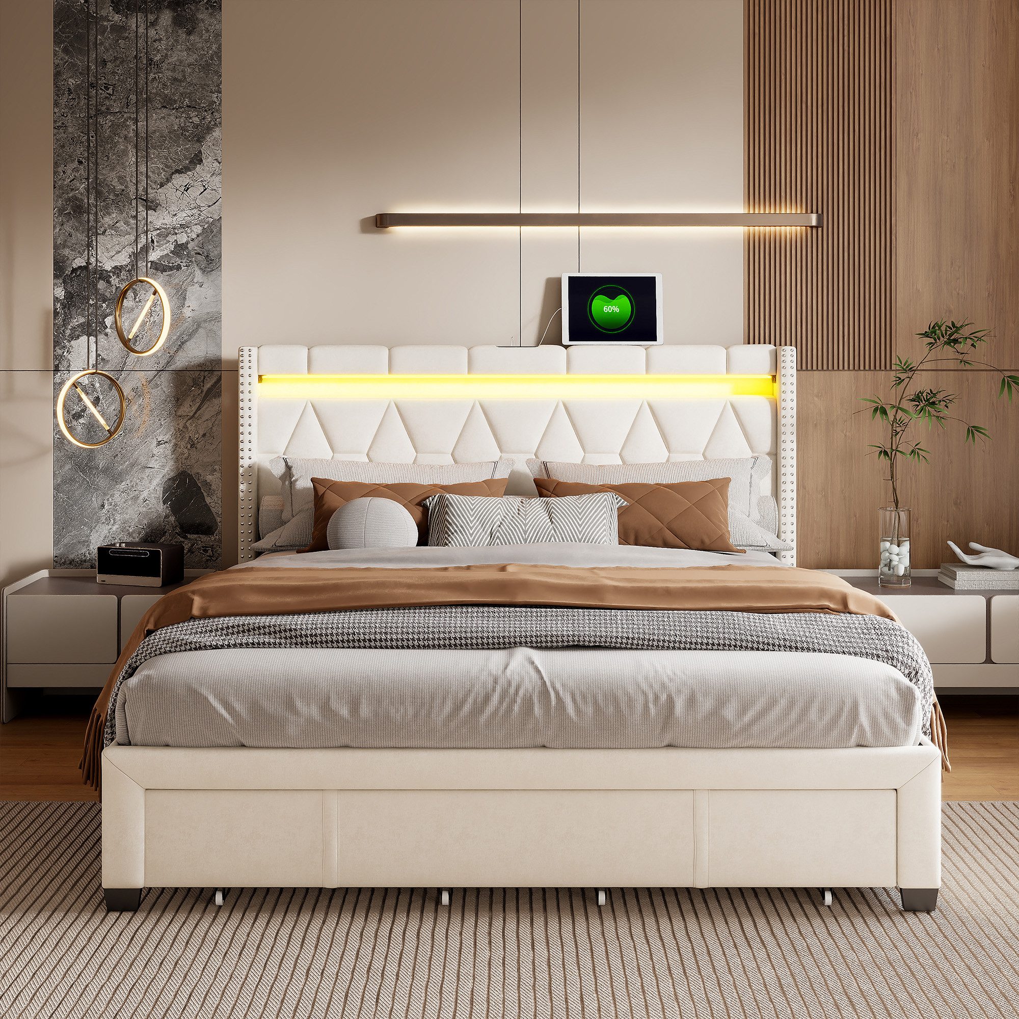 PXloue Funktionsbett Polsterbett Stauraumbett, Doppelbett, mit LED-Beleucht günstig online kaufen