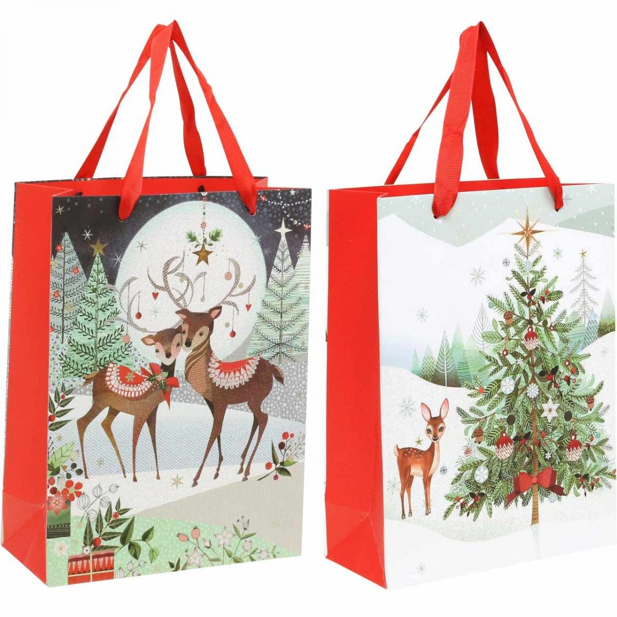 Tragetasche Elegante Weihnachtsgeschenktüten mit Hirsch-Motiven, 2 Stück