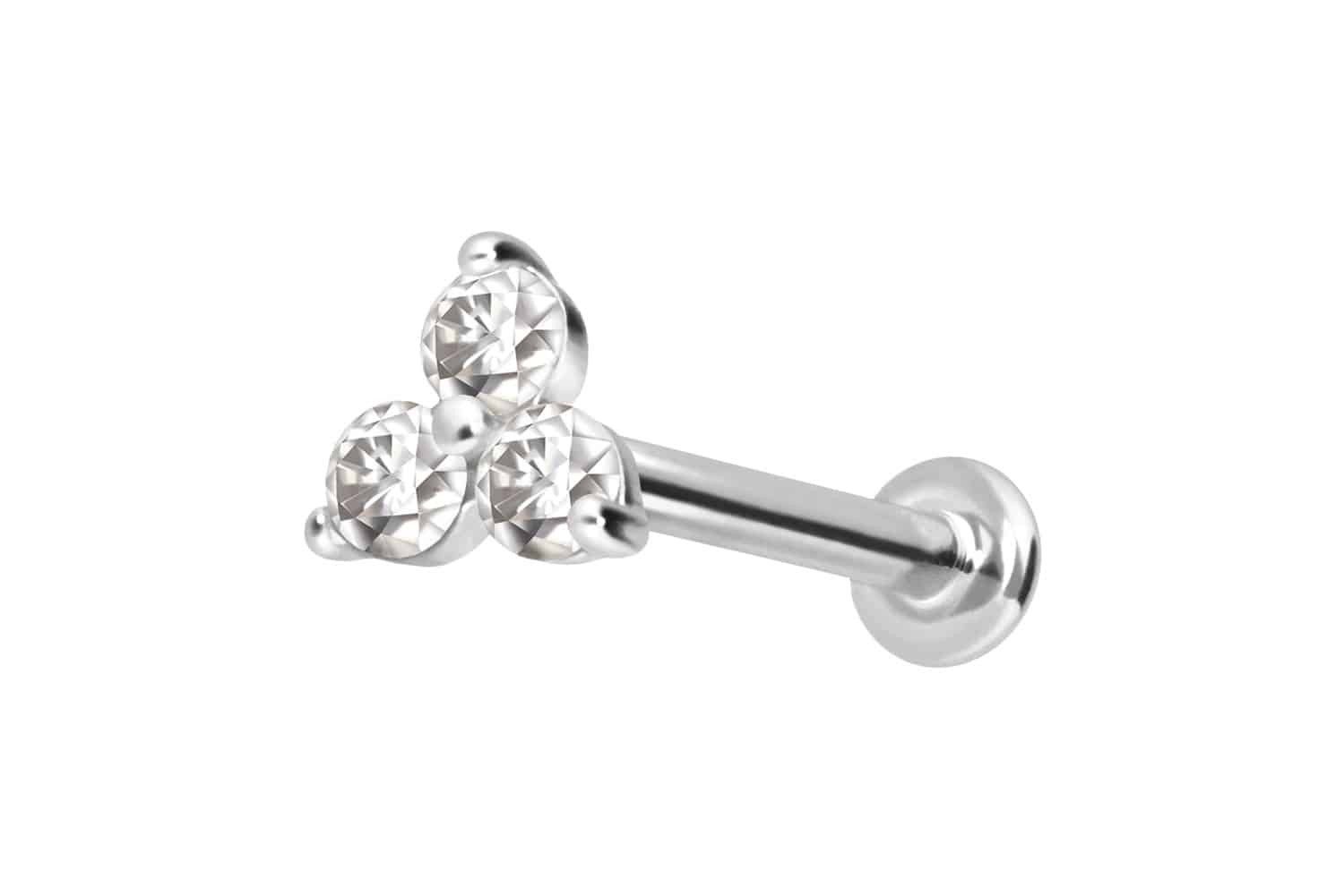 Piercing-Set 14 Karat Gold Labret mit Push Fit MOISSANIT-BLUME