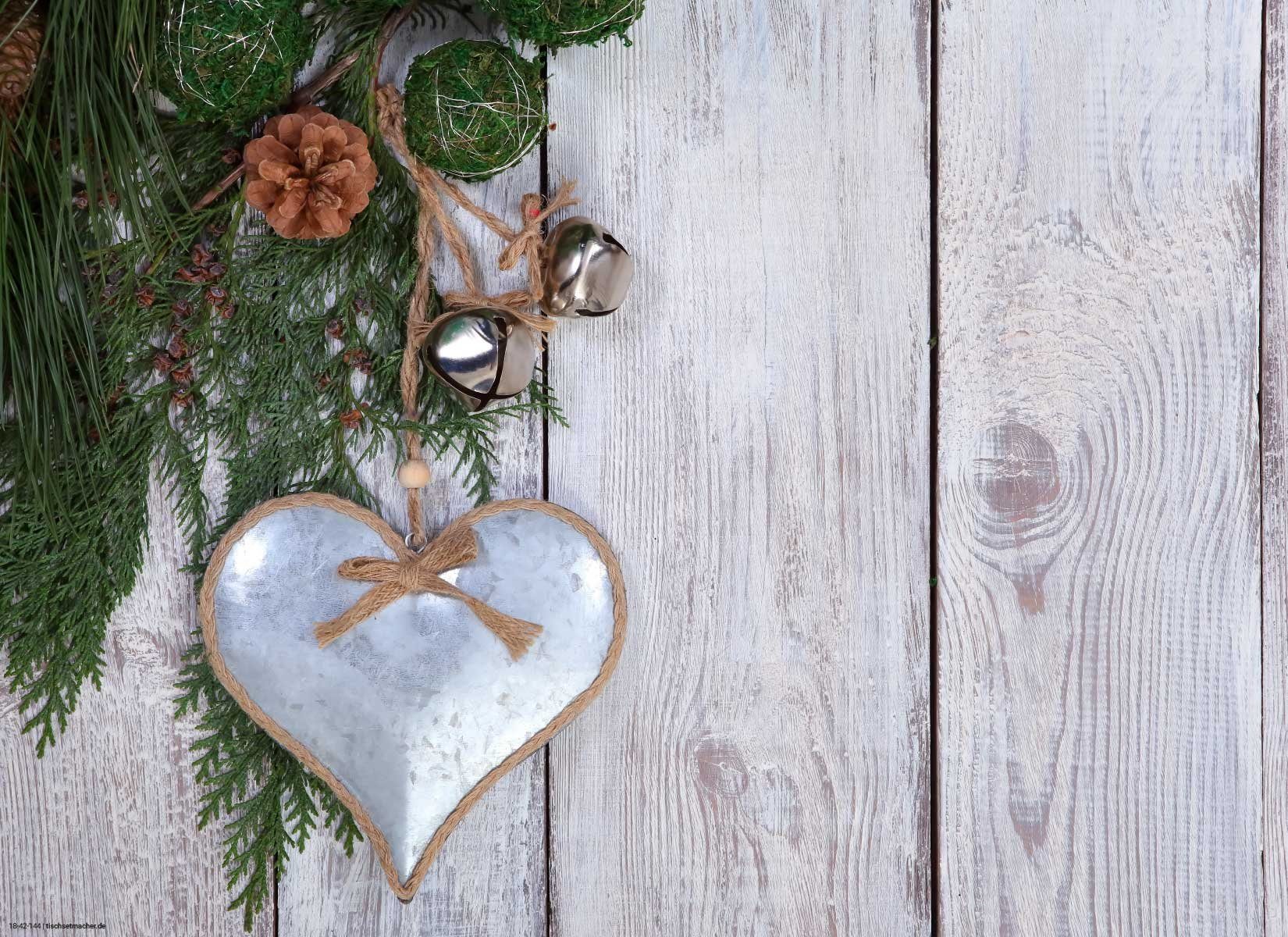 Tischsetmacher Platzset (Platzsets) Tischsets I Platzsets abwaschbar - Weihnachten - Herzanhänger an Zweig - aus erstklassigem Vinyl (Kunststoff) - 4 Stück - 44 x 32 cm - rutschfeste Tischdekoration