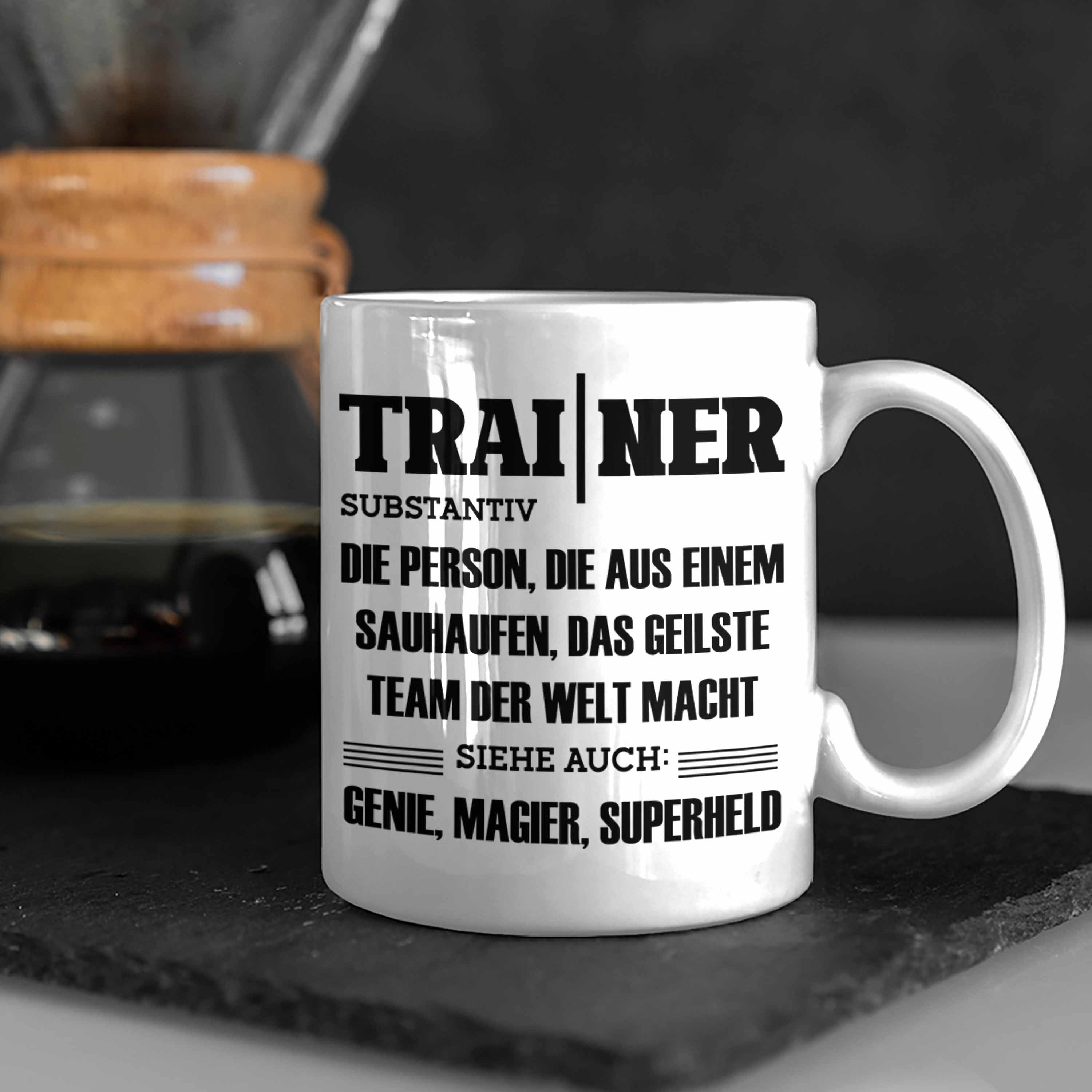 Trendation Tasse Trainer Tasse Bester Coach Spruch Weiss Geschenkidee Geschenk