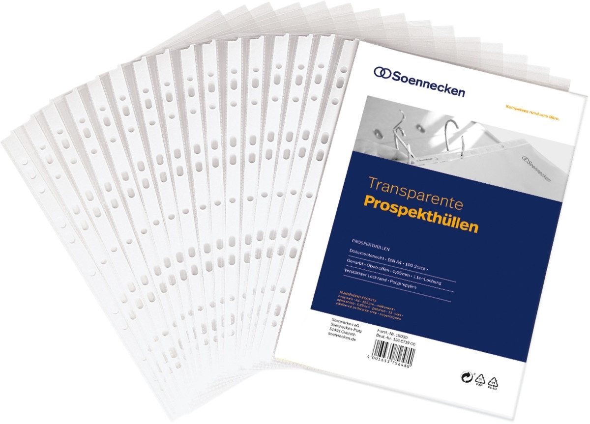 Prospekthülle Prospekthüllen 1610 A4 PP 110my genarbt oben offen VE=50 Stück