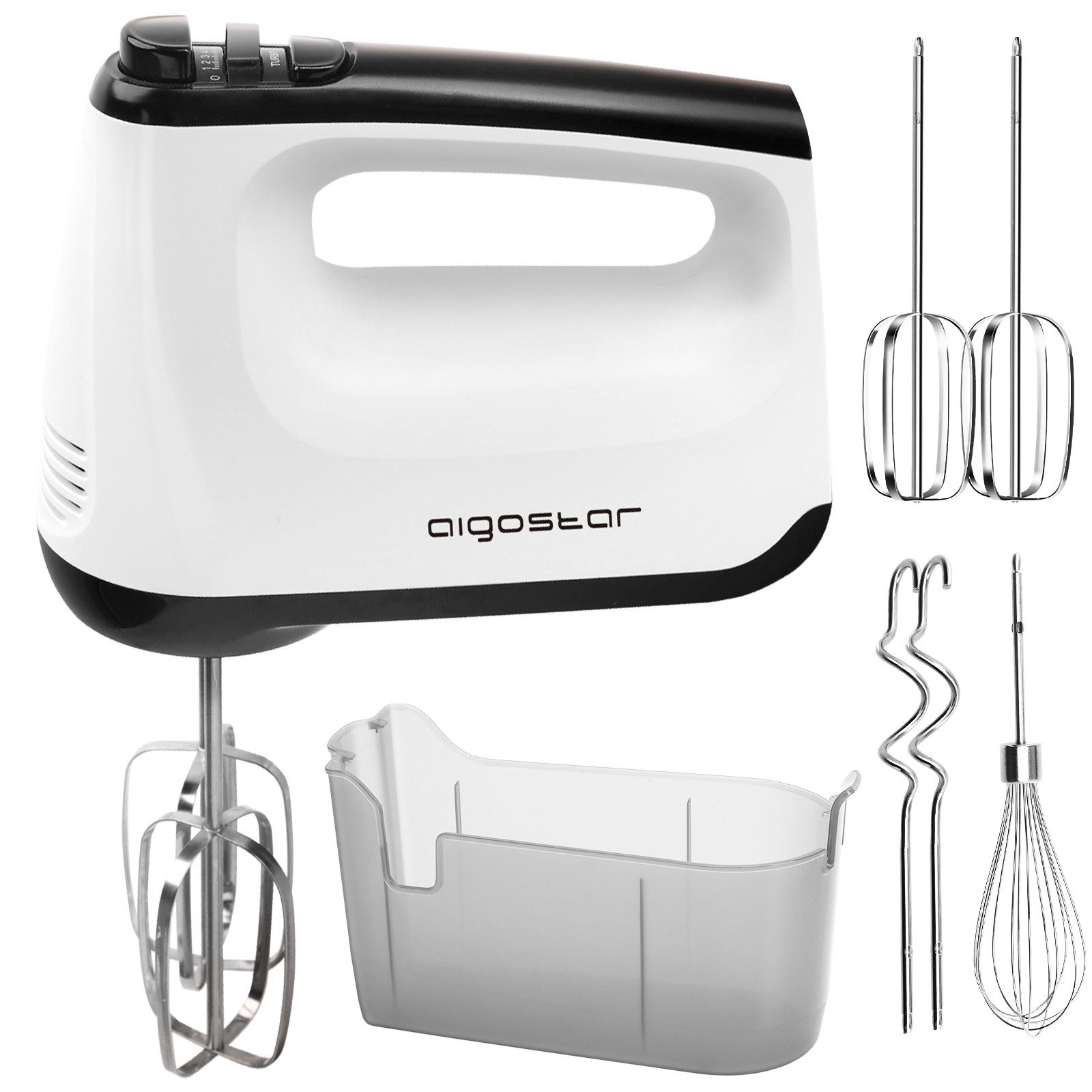 Aigostar Ручные миксера Pudding - Handrührgerät mit Aufbewahrungskoffer,Elektrischer Ручные миксера, 400,00 W, 6-Gang-Turbolader, 304 Edelstahl, 2 RüHrbesen, 2 Knethaken,Schneebesen