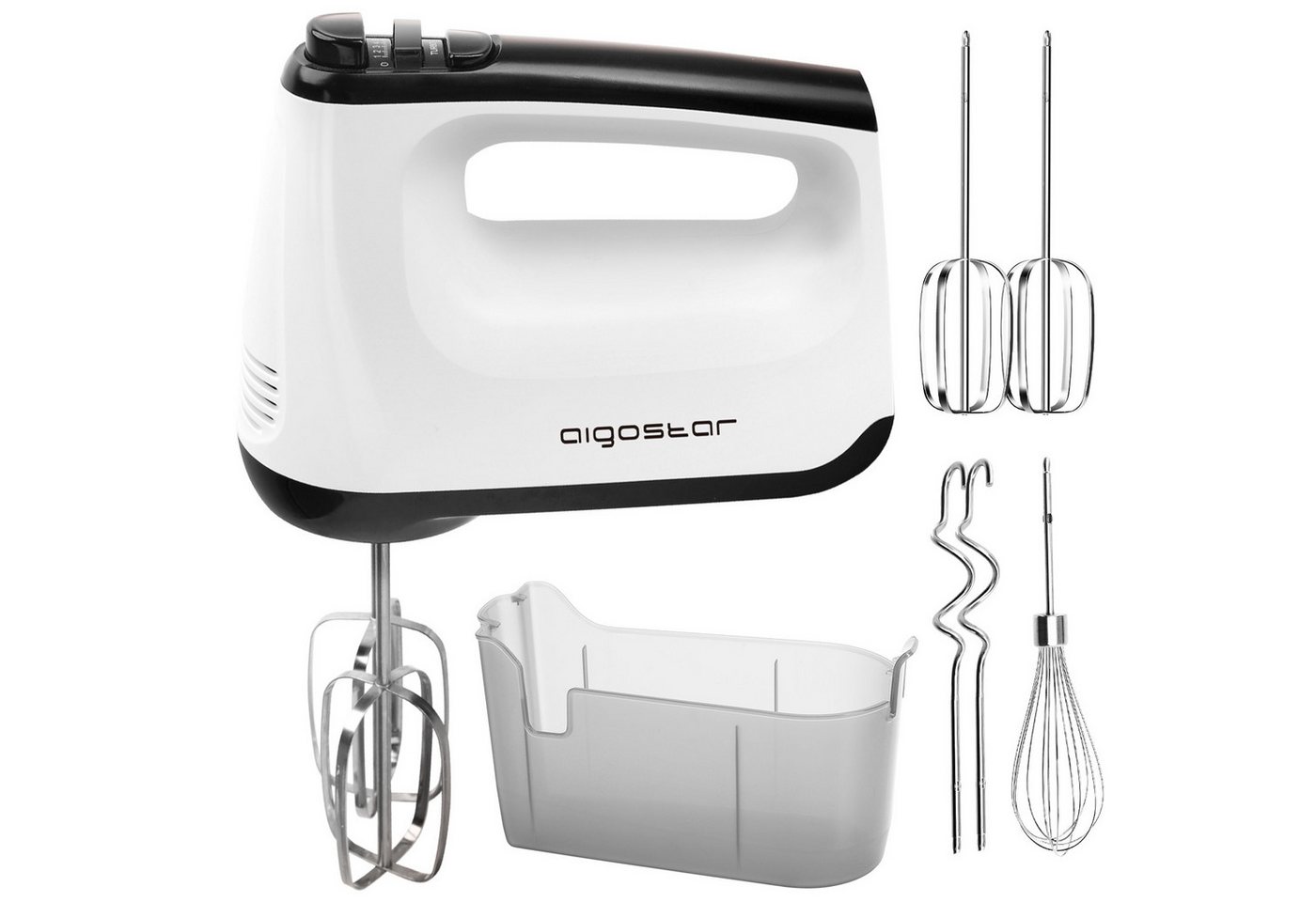 Aigostar Handmixer Handrührer mit Aufbewahrungskoffer, 6-Gang-Turbolader, 304 Edelstahl, 400,00 W, Einstellbare Drehzahl, Schnelle Wärmeableitung, Überhitzungsschutz