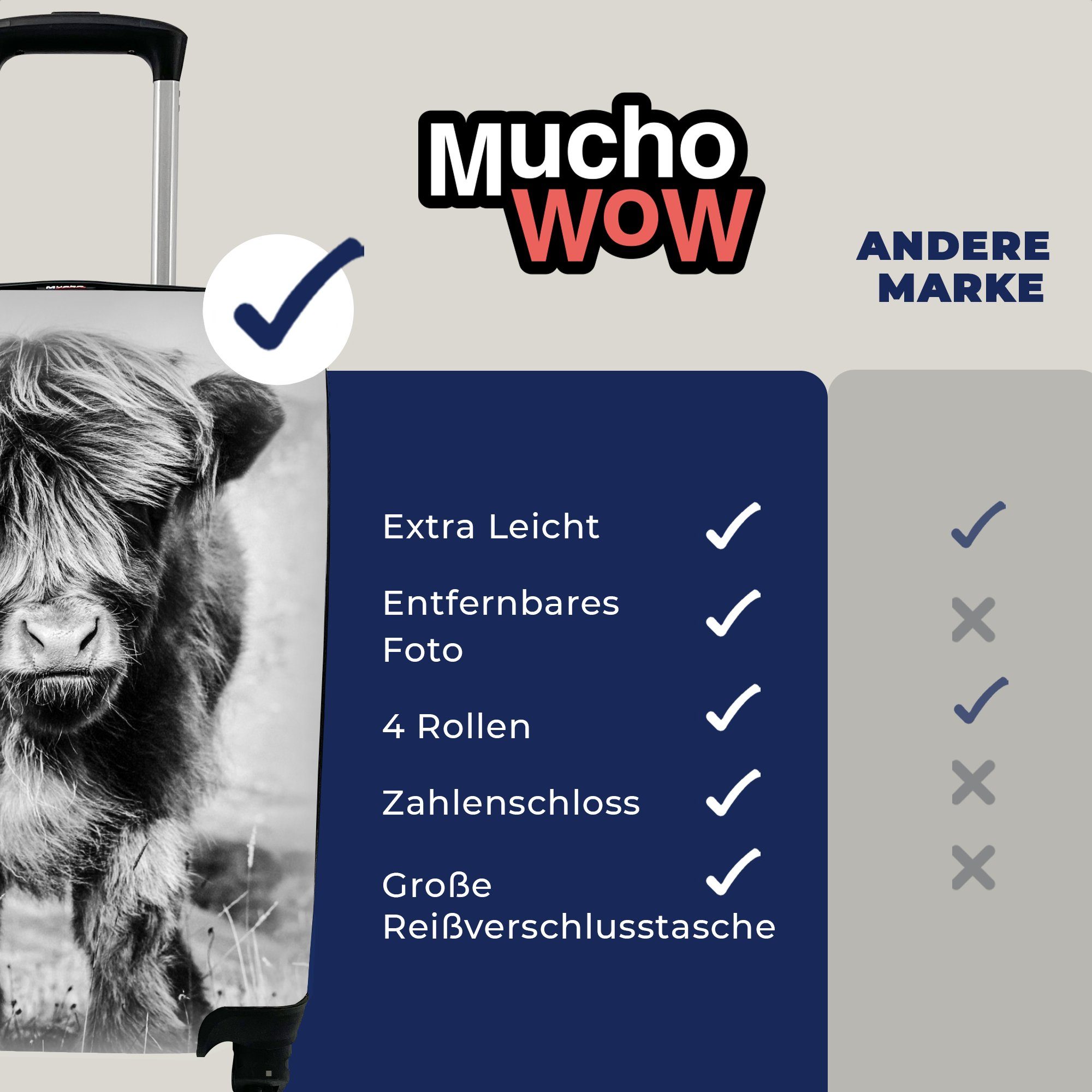 MuchoWow rollen, Reisetasche Weiß, - Rollen, - - Trolley, Ferien, Handgepäck für Berg Handgepäckkoffer 4 Schottischer Reisekoffer Schwarz Highlander mit