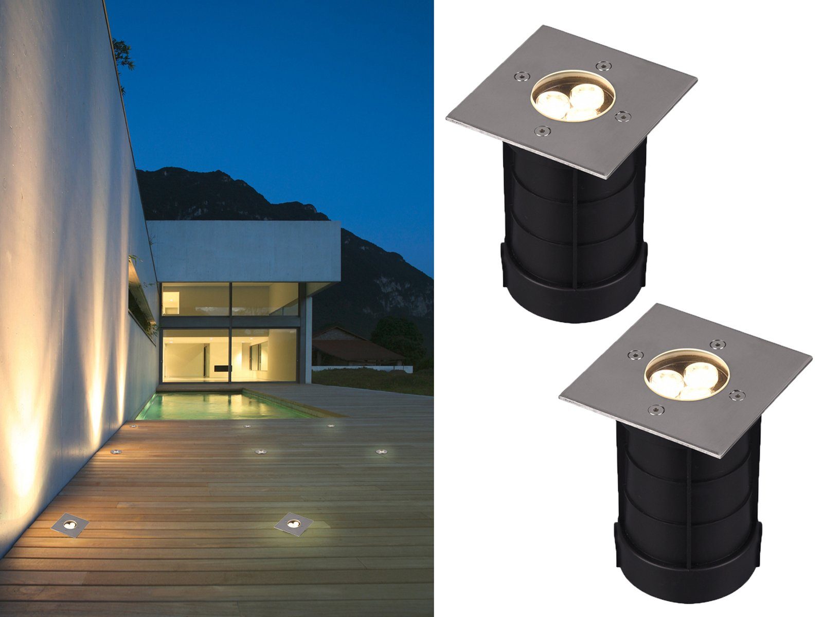 meineWunschleuchte LED Einbauleuchte, LED fest Außen Boden-einbaustrahler Beleuchtung, Set integriert, & Garten Warmweiß, Carport Ø11cm 2er