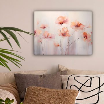OneMillionCanvasses® Leinwandbild Mohn - Blumen - Kunst - Abstrakt - Aquarell, Rosa, Weiß (1 St), Wandbild Leinwandbilder, Aufhängefertig, Wanddeko 40x30 cm