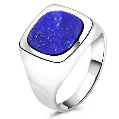 Tony Fein Siegelring Lapislazuli Blau Massiv 925er Sterling Silber, Made in Italy für Damen und Herren