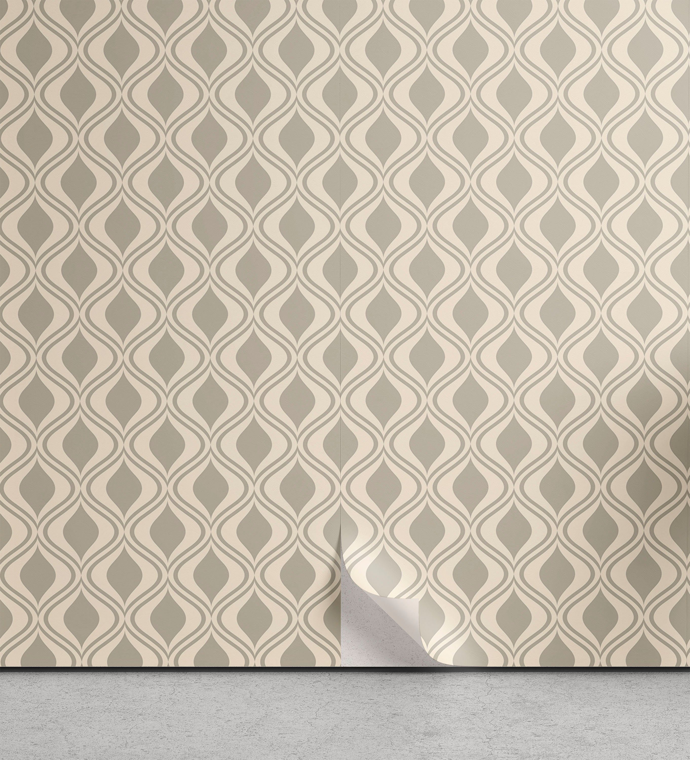 Abakuhaus Vinyltapete selbstklebendes Wohnzimmer Küchenakzent, Retro Abstrakte Wellenförmige Ornament