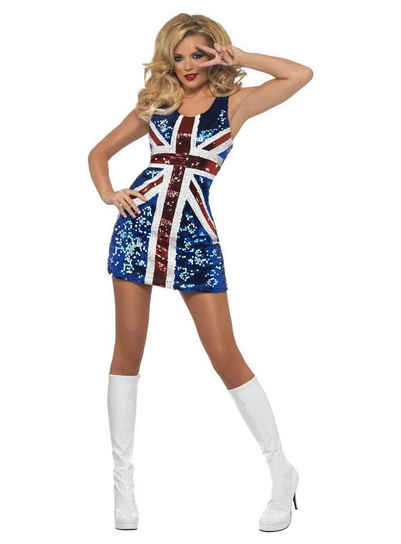 Smiffys Kostüm Rule Britannia 60s Minikleid, Für 90s Spicegirls und Swinging Sixties