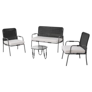 OKWISH Gartenlounge-Set für 4 Personen mit Eisenrahmen, (4-tlg., 2-Sitzer, 2 Sessel, 1 Couchtisch), Poly Rattan Sitzgruppe mit abnehmbarer und waschbarer Stoffbezug