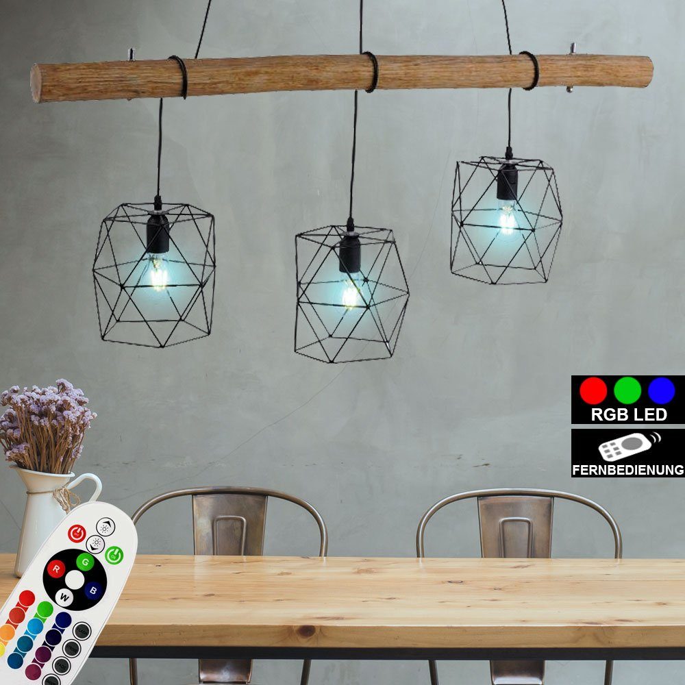 etc-shop LED Pendelleuchte, Leuchtmittel inklusive, Holz Warmweiß, dimmbar Lampe Pendel Decken Leuchte Hänge braun Farbwechsel