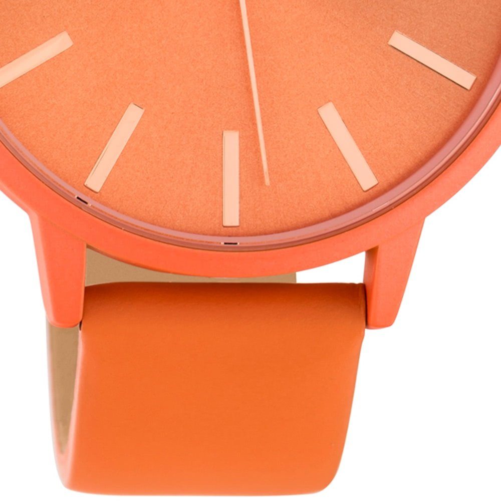 Quarzuhr (ca. orange, Damenuhr Fashion-Style Lederarmband, groß Damen OOZOO Oozoo rund, 42mm) Armbanduhr