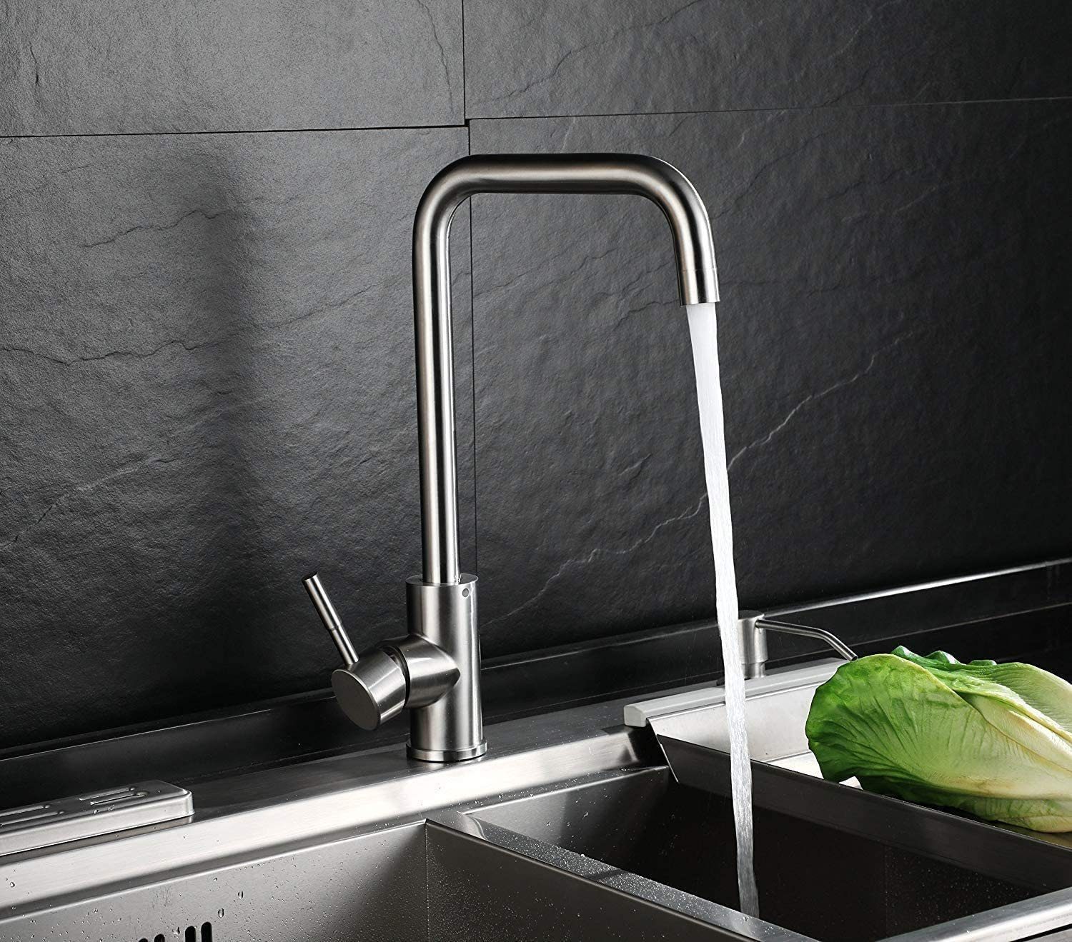 Homfa Küchenarmatur Spültischarmatur mit Hoher Auslauf Schwenkbereich 360°  Wasserhahn Edelstahl Gebürstet